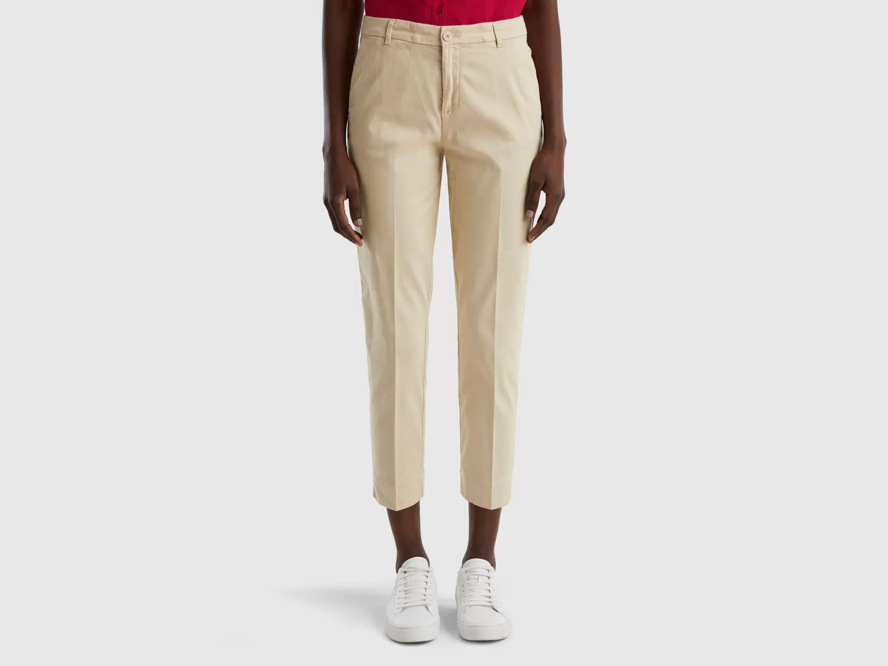 Benetton Chino Cropped In Cotone Stretch Beige Clearance