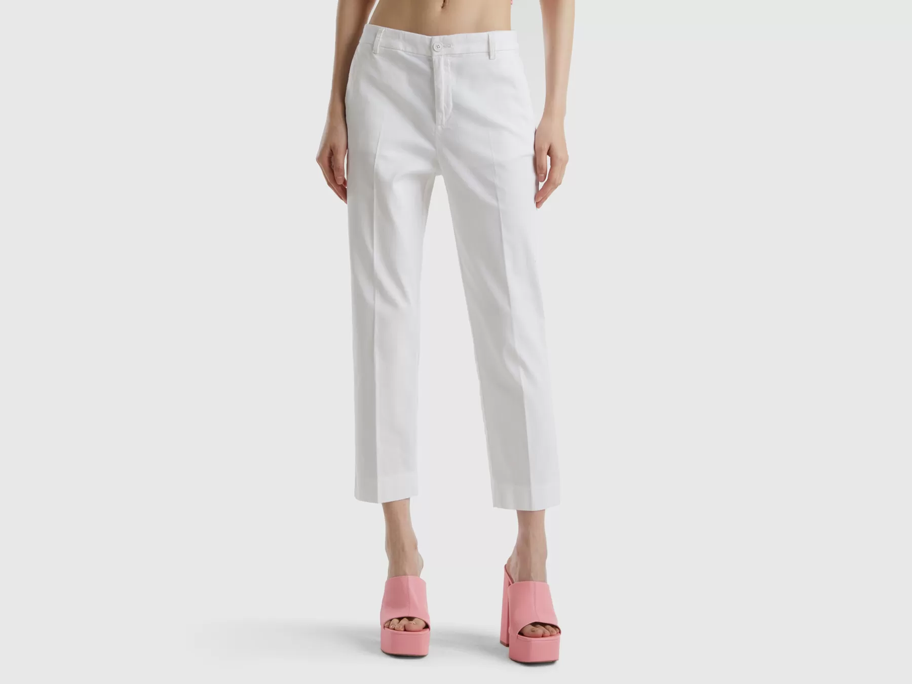 Benetton Chino Cropped In Cotone Stretch Bianco Flash Sale