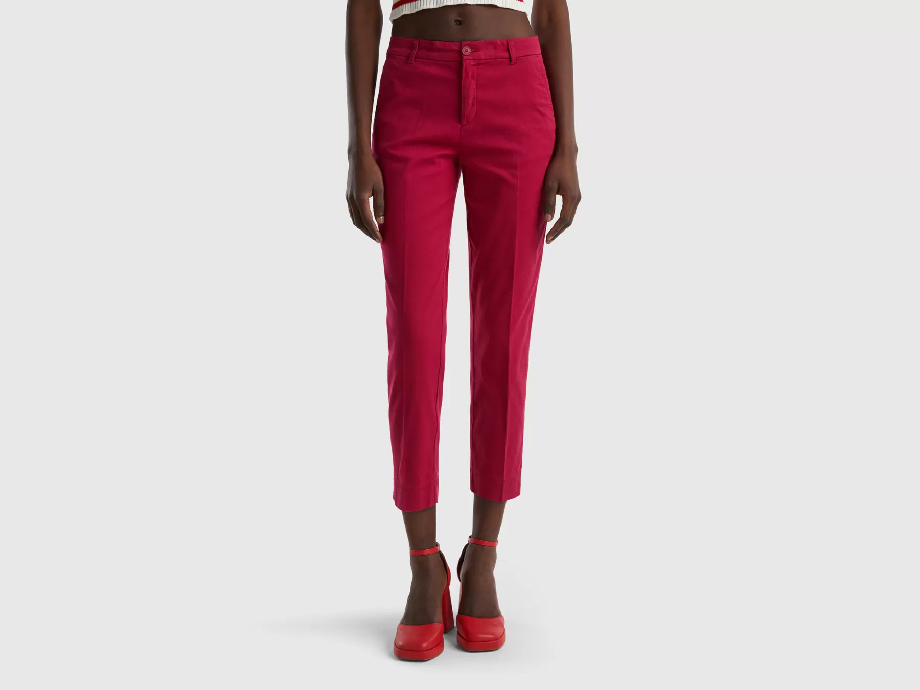 Benetton Chino Cropped In Cotone Stretch Fucsia Hot