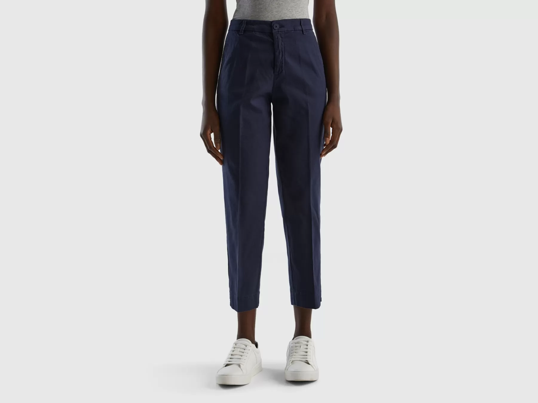 Benetton Chino Cropped In Cotone Stretch Blu Scuro Cheap