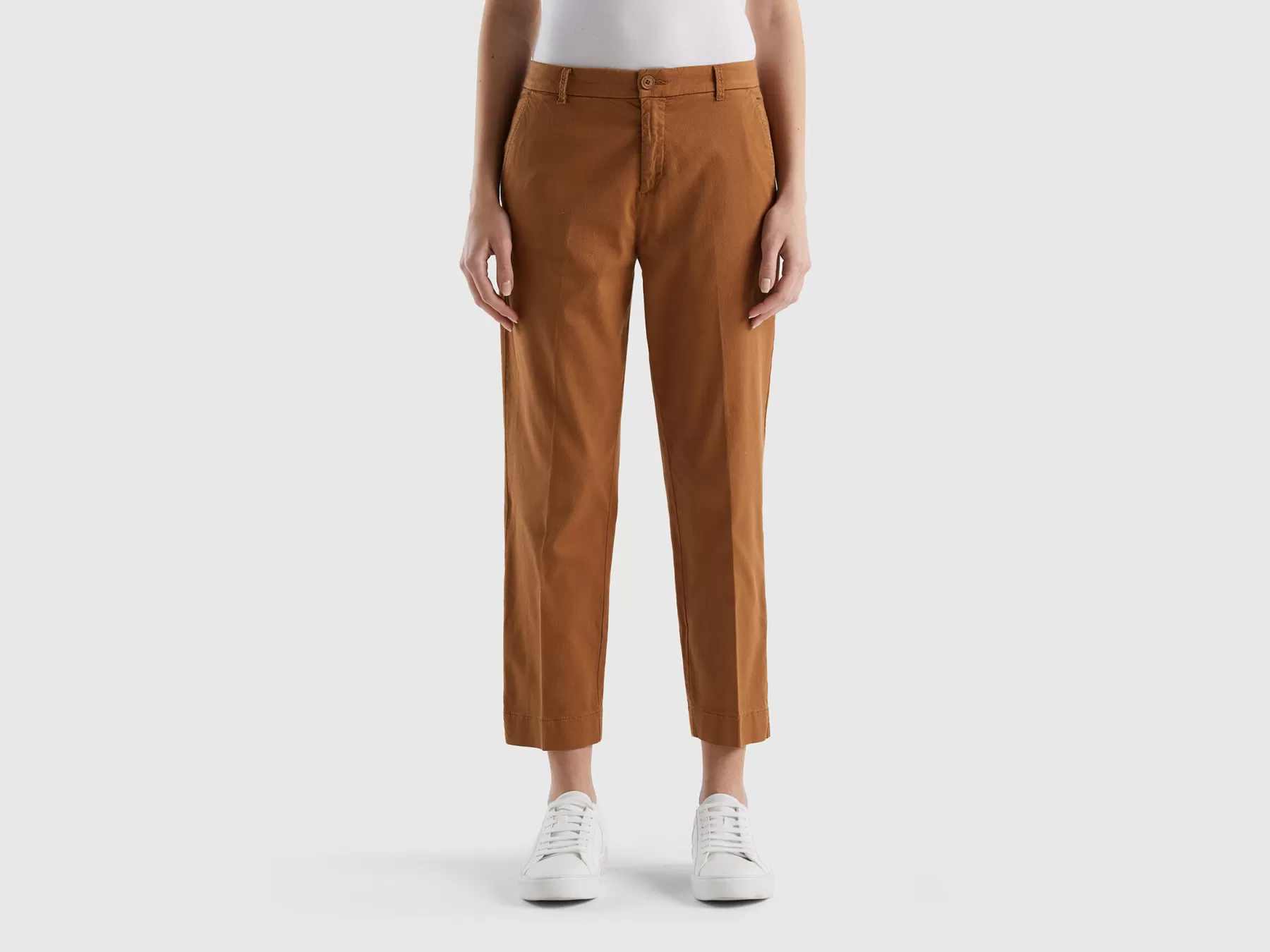 Benetton Chino Cropped In Cotone Stretch Beige Online