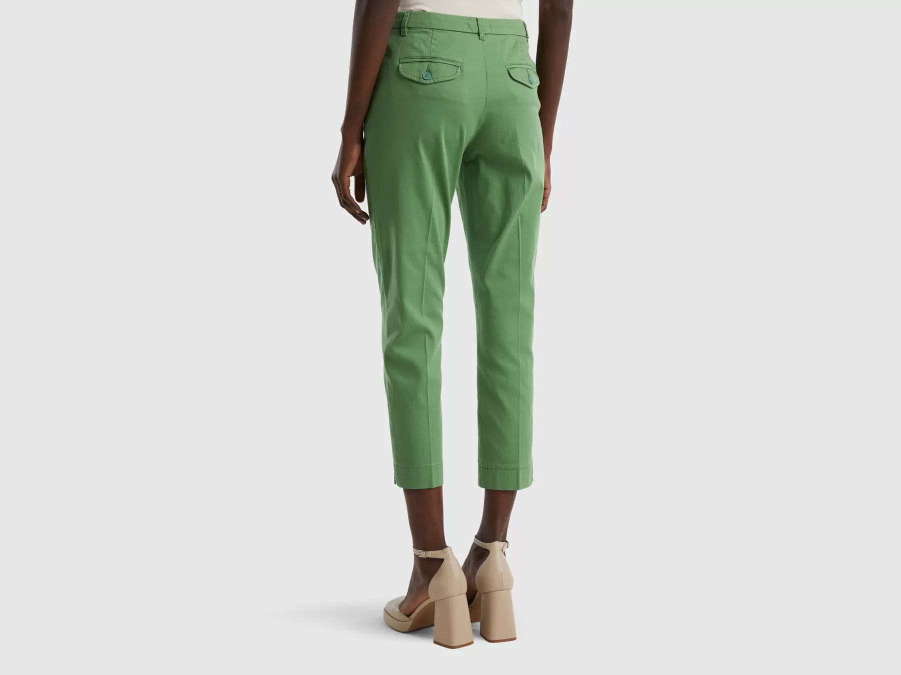 Benetton Chino Cropped In Cotone Stretch Verde Best Sale