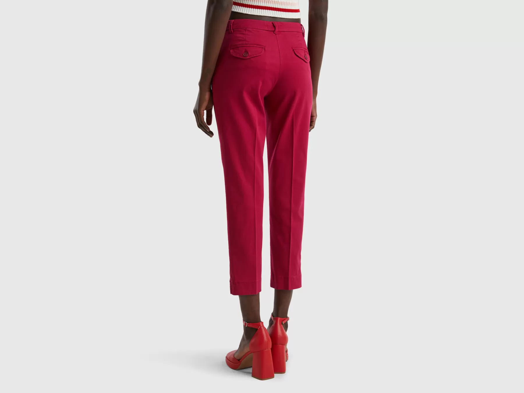 Benetton Chino Cropped In Cotone Stretch Fucsia Hot