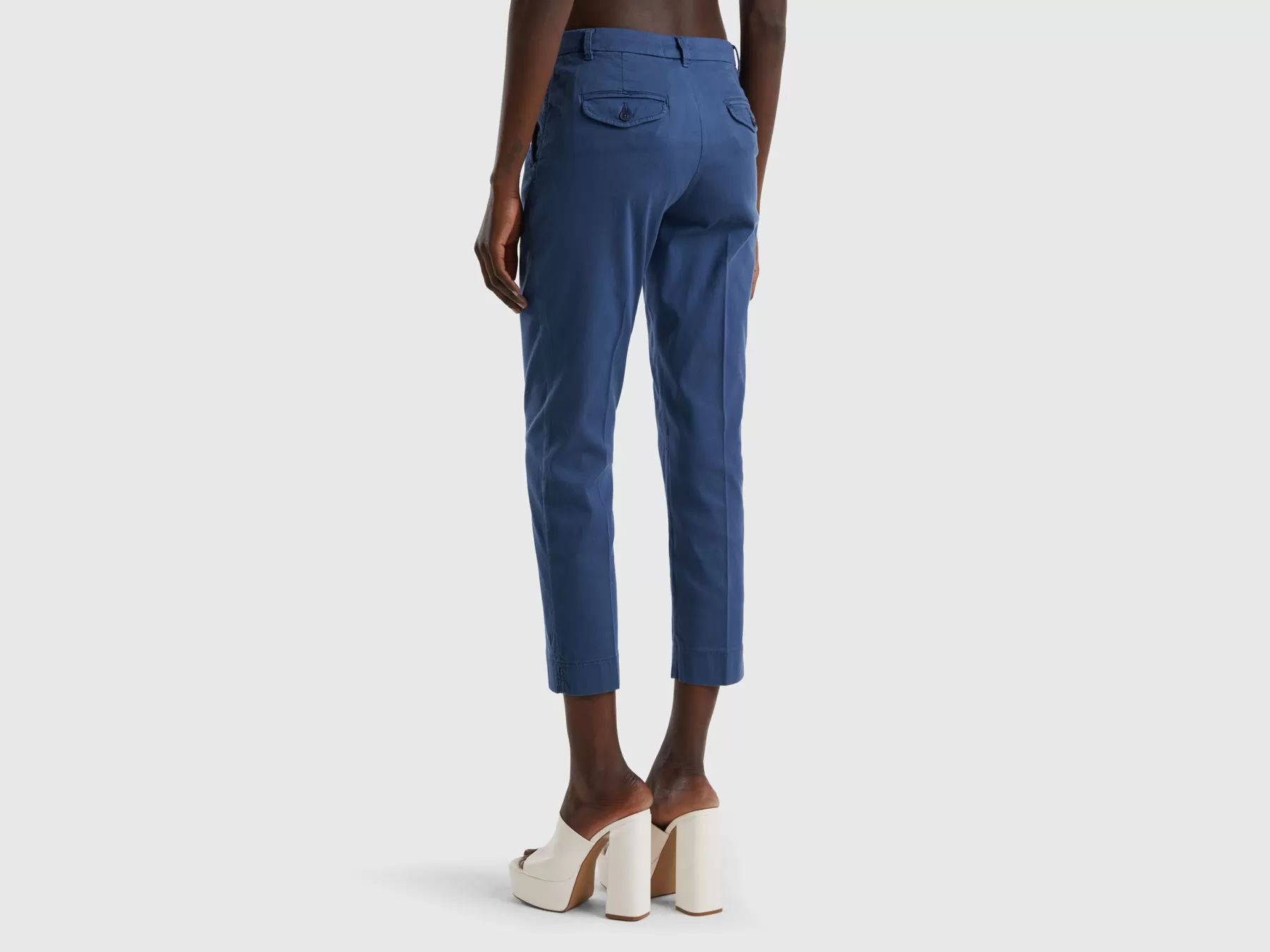 Benetton Chino Cropped In Cotone Stretch Blu Shop