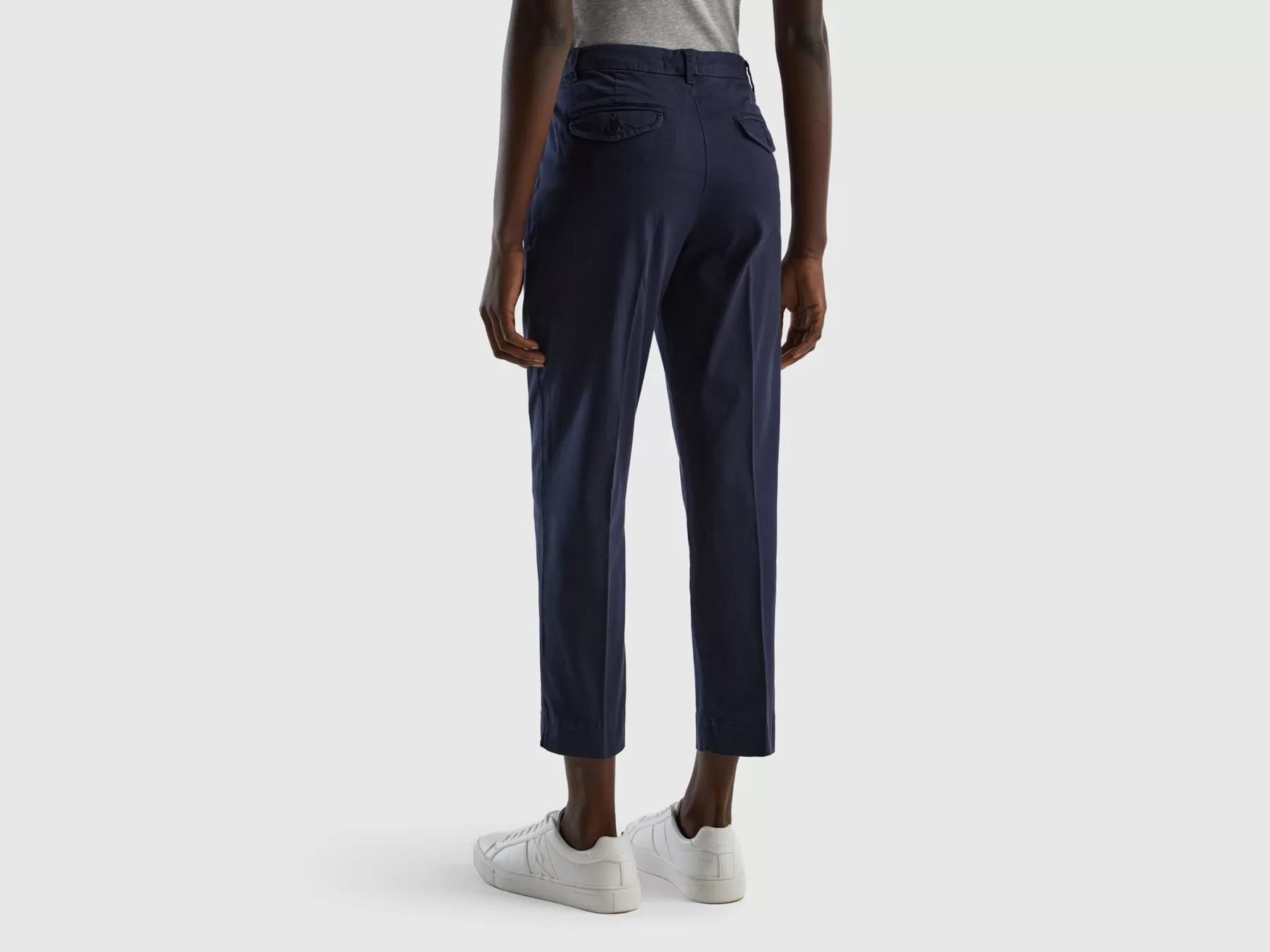 Benetton Chino Cropped In Cotone Stretch Blu Scuro Cheap