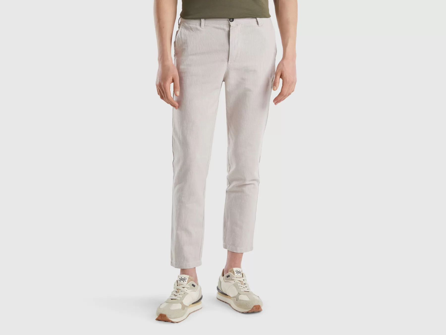 Benetton Chino Cropped In Misto Lino Bianco Panna Sale