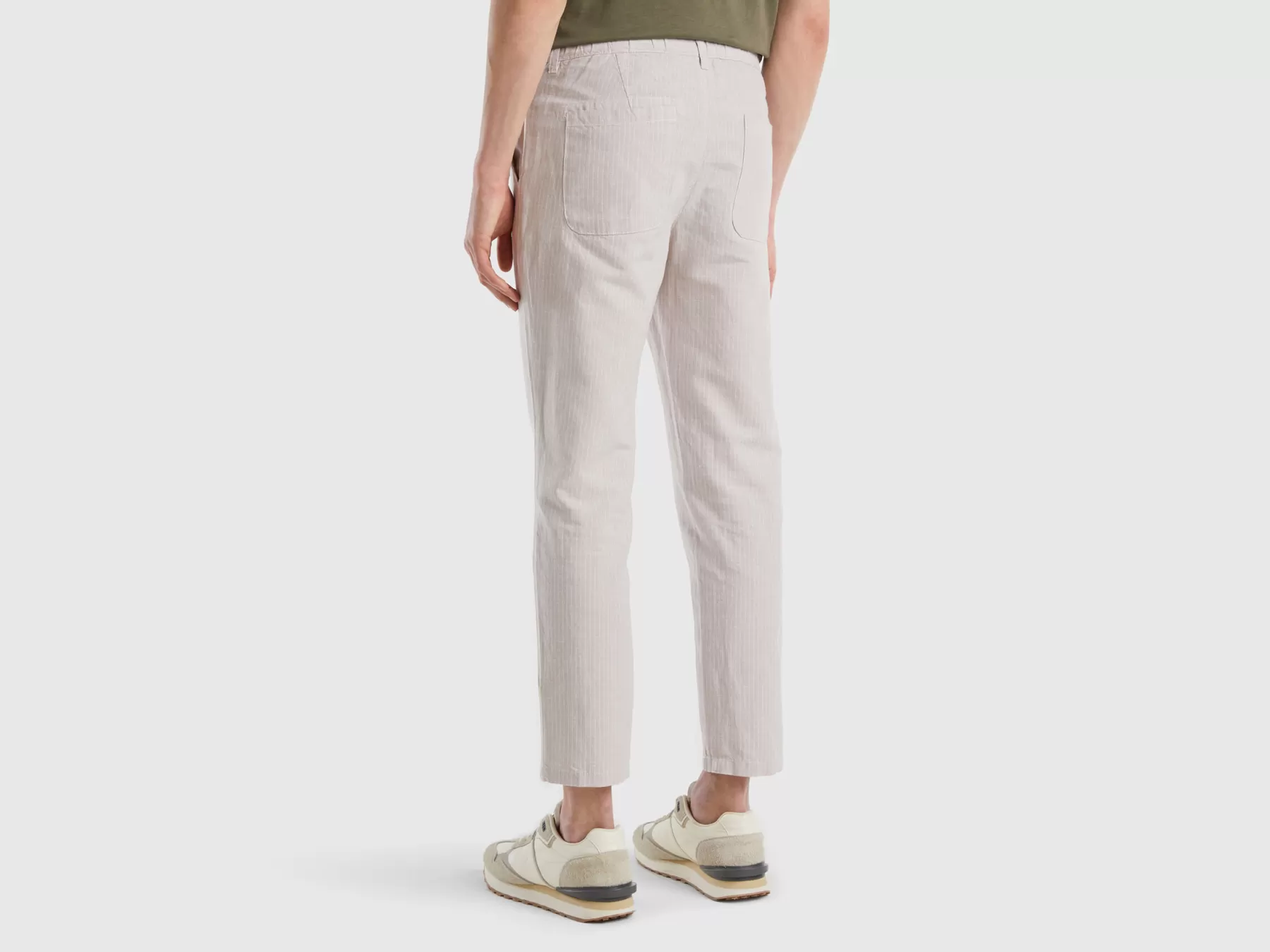 Benetton Chino Cropped In Misto Lino Bianco Panna Sale