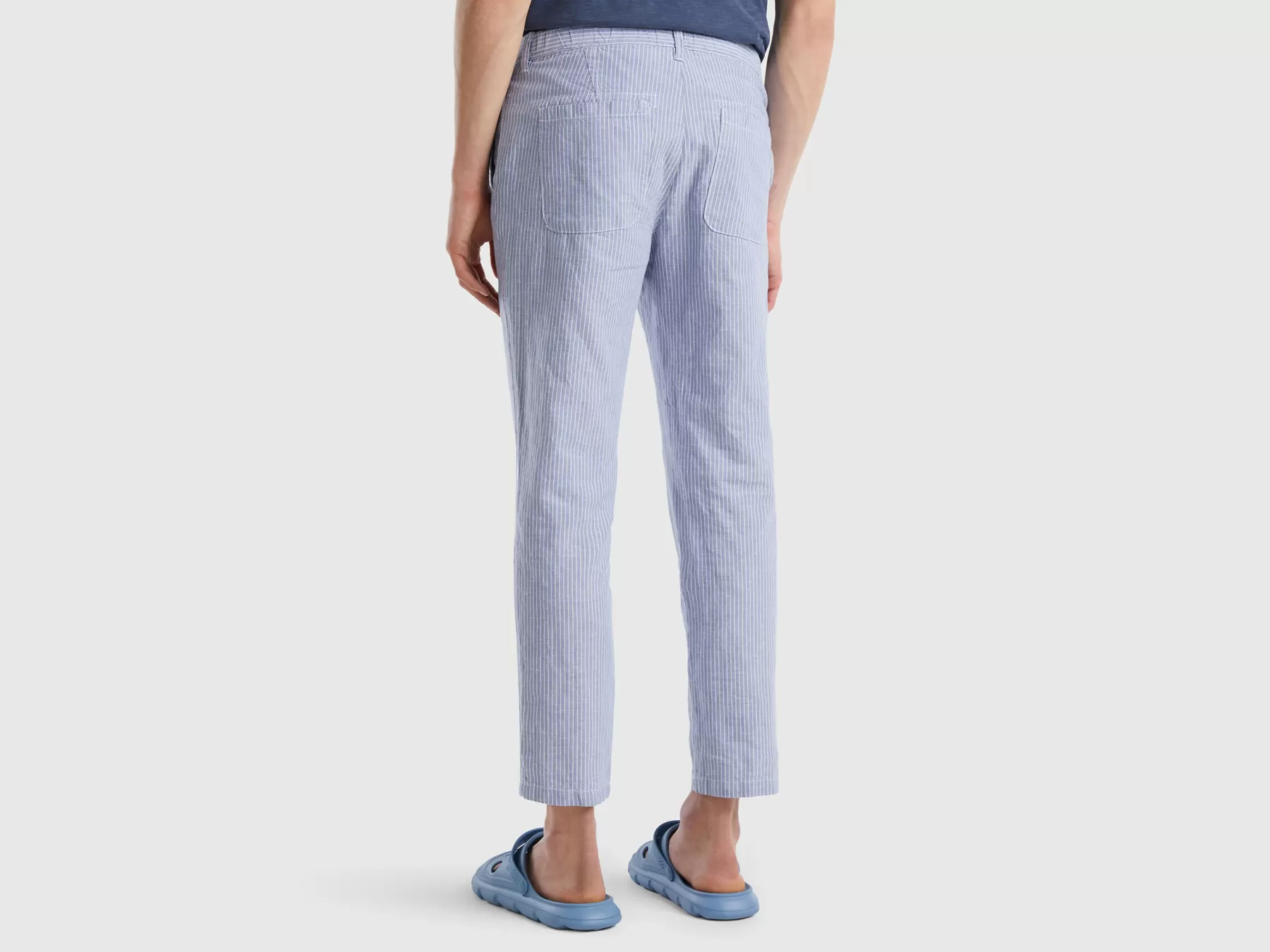 Benetton Chino Cropped In Misto Lino Celeste Flash Sale