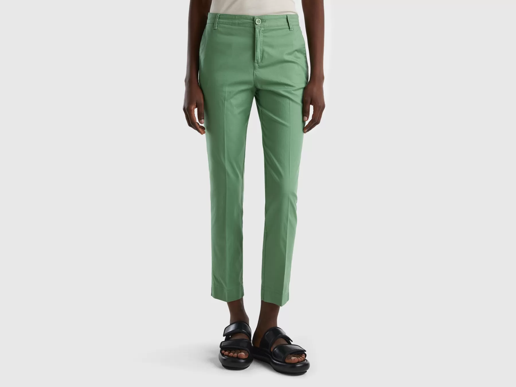 Benetton Chino In Cotone Stretch Verde Cheap