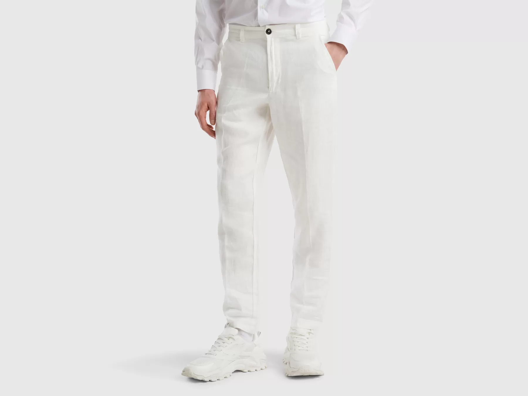 Benetton Chino In Puro Lino Bianco Panna Flash Sale