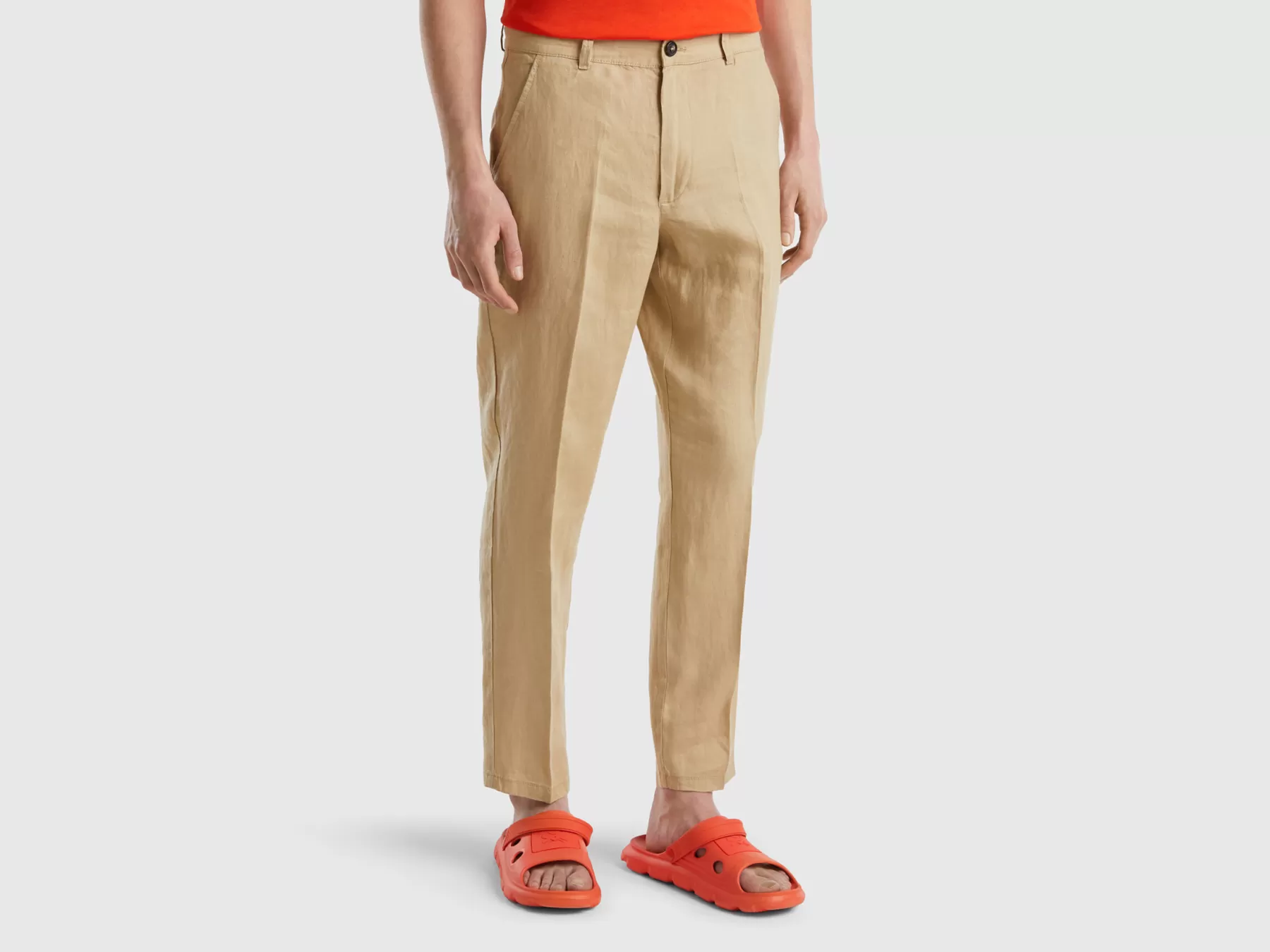 Benetton Chino In Puro Lino Beige New