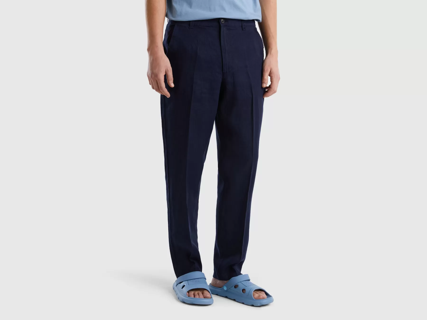 Benetton Chino In Puro Lino Blu Scuro Store