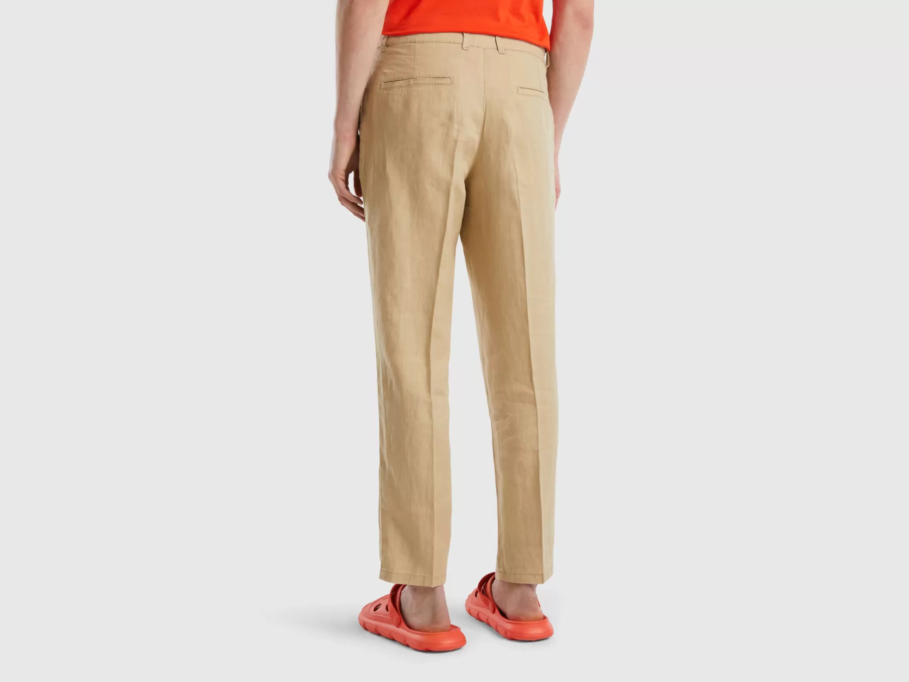 Benetton Chino In Puro Lino Beige New