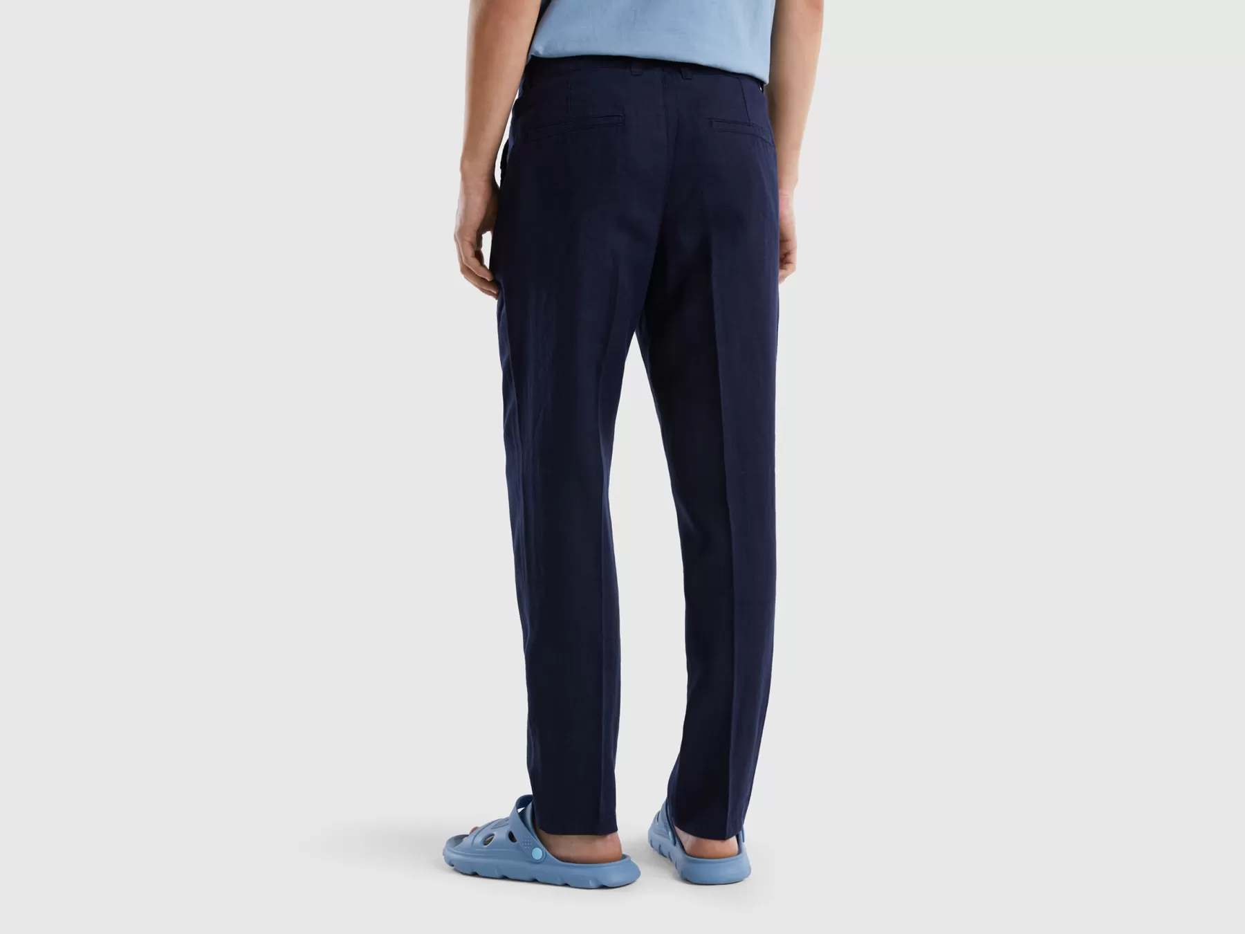 Benetton Chino In Puro Lino Blu Scuro Store