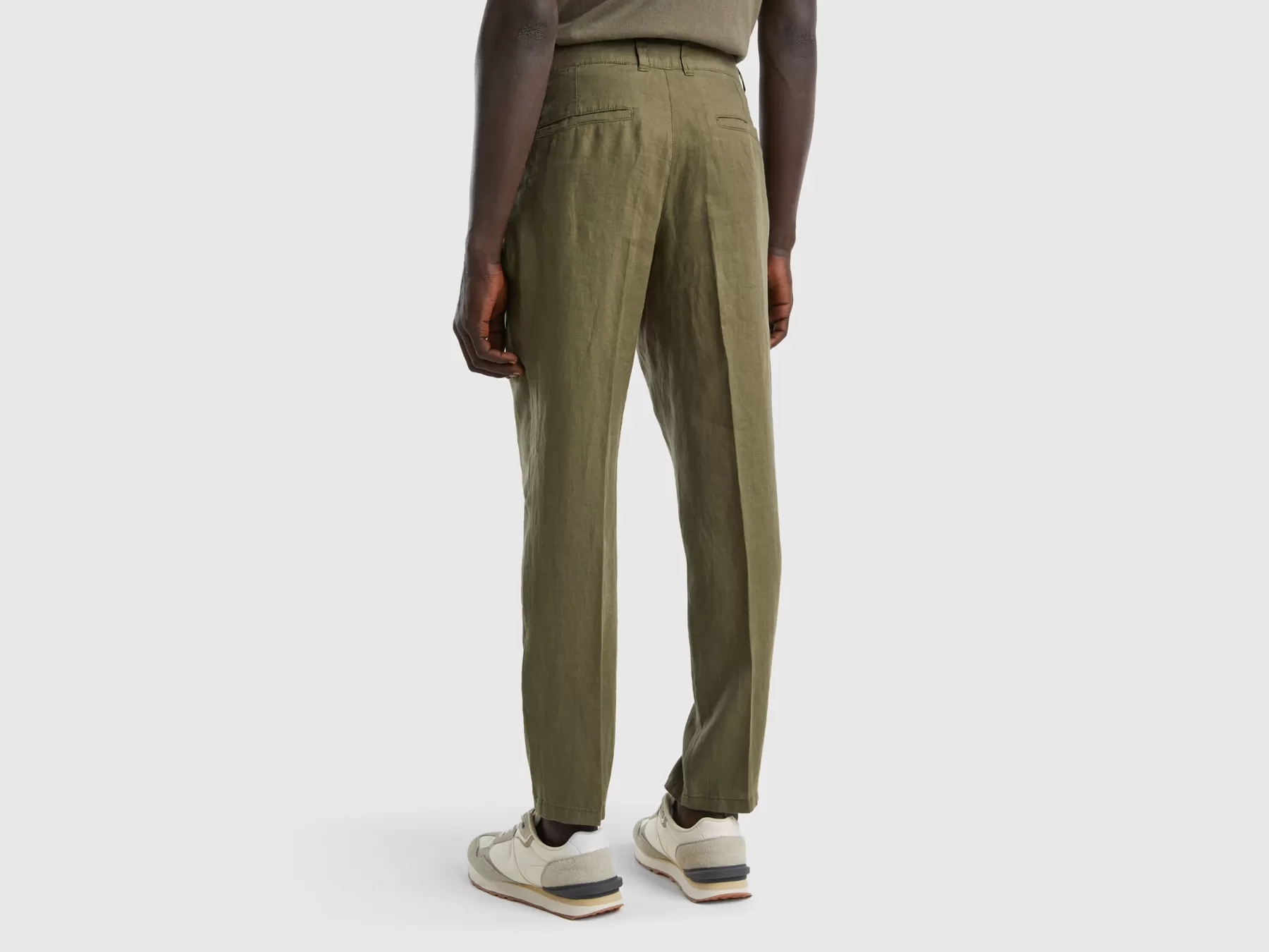 Benetton Chino In Puro Lino Verde Militare Cheap