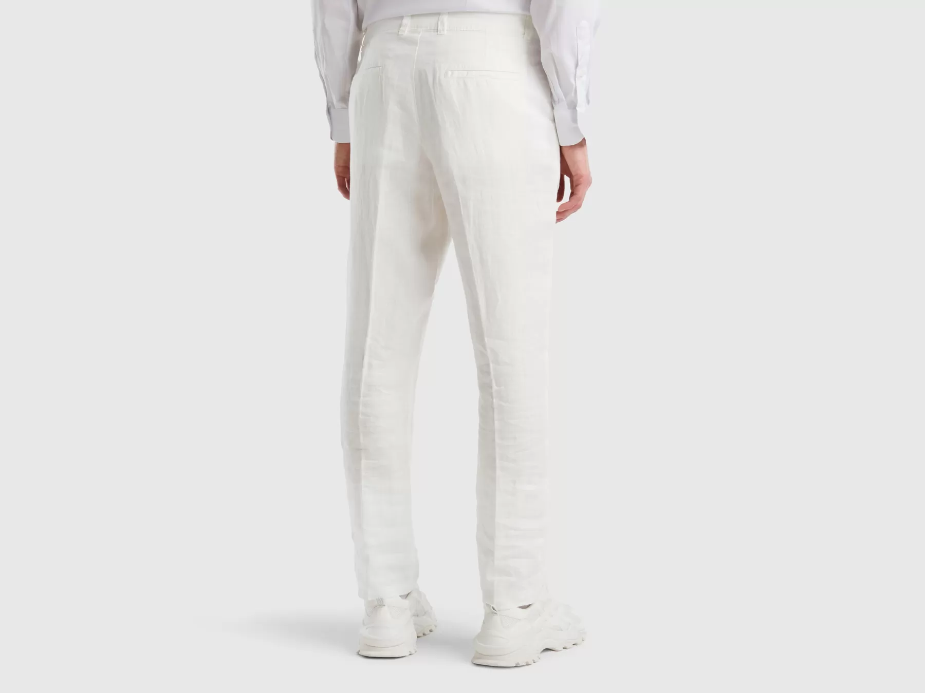 Benetton Chino In Puro Lino Bianco Panna Flash Sale