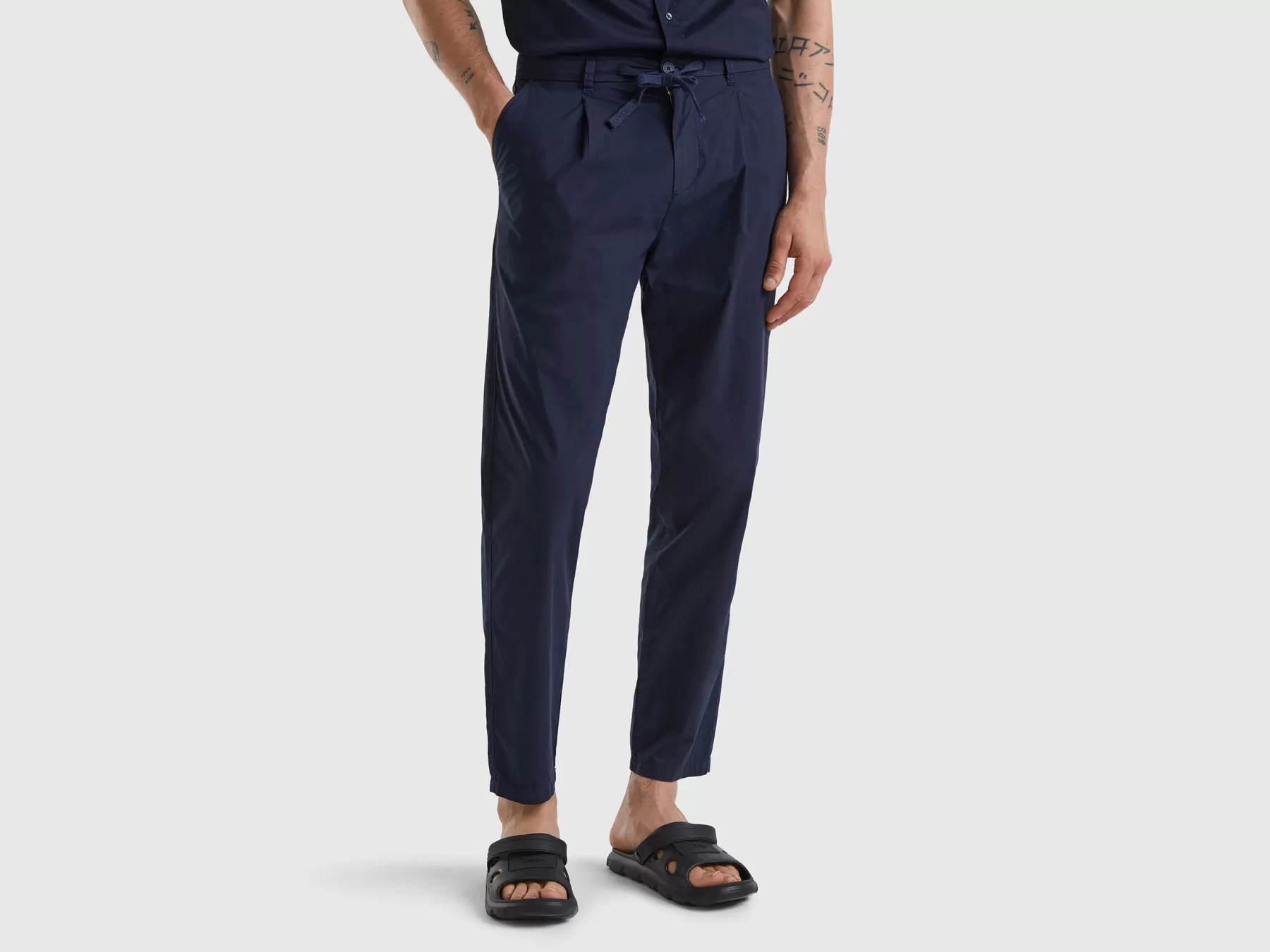 Benetton Chino In Tela Con Coulisse Blu Scuro Cheap