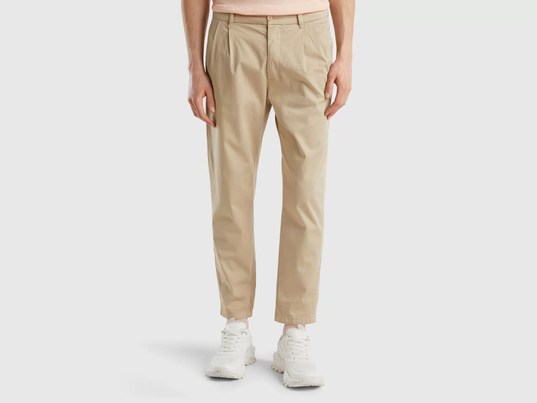 Benetton Chino Leggeri Carrot Fit Beige Discount