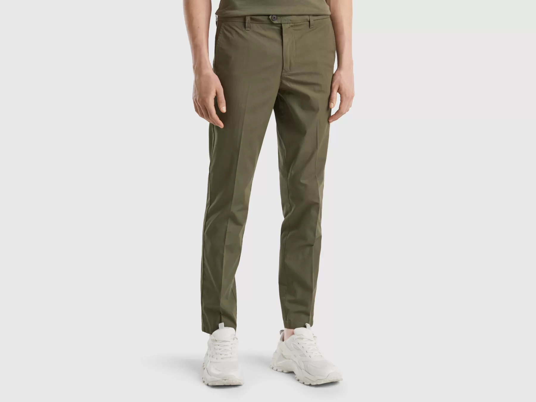 Benetton Chino Slim Fit In Cotone Leggero Verde Militare Best