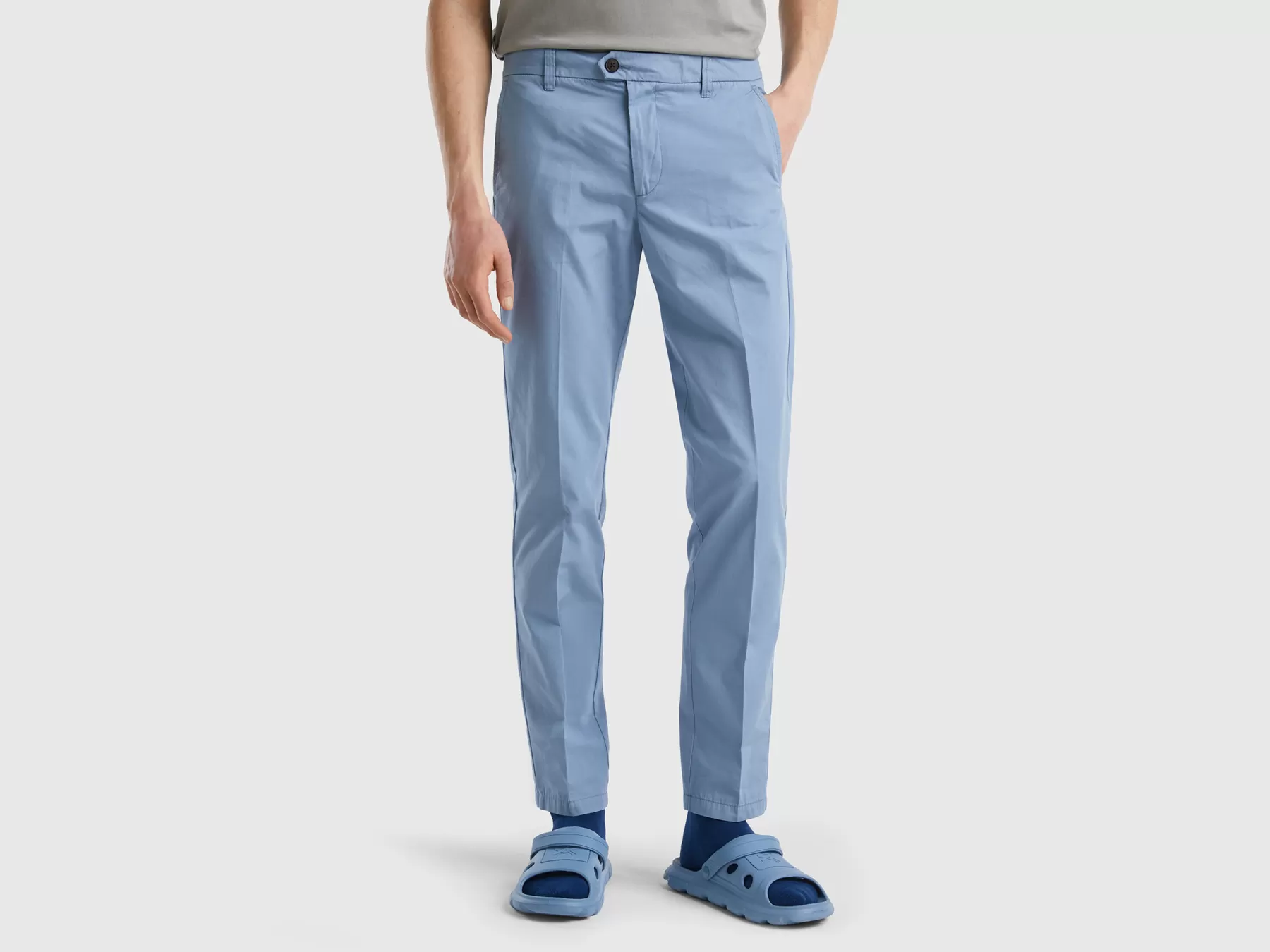 Benetton Chino Slim Fit In Cotone Leggero Avio Hot