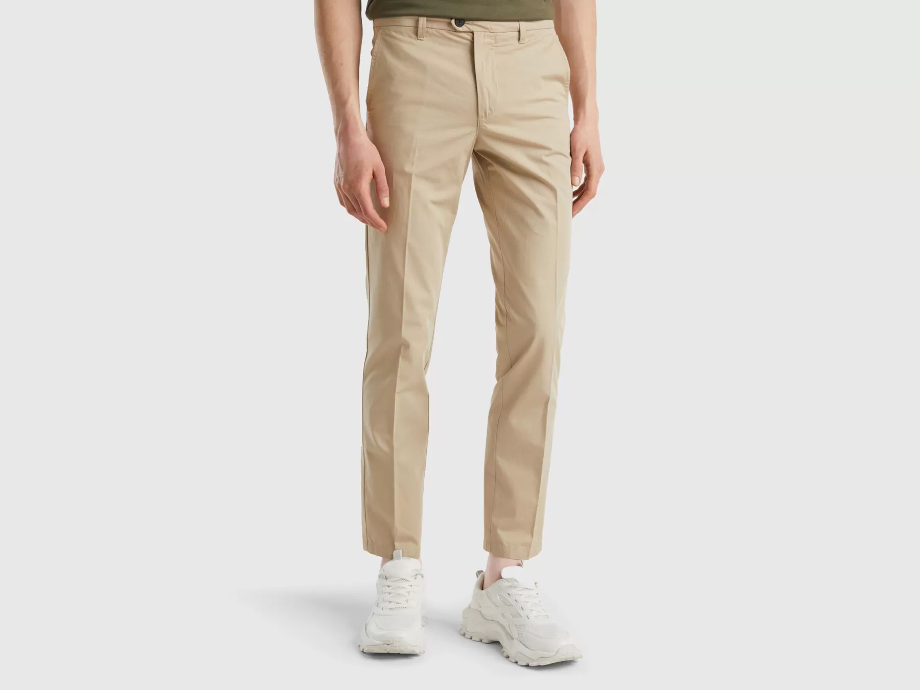 Benetton Chino Slim Fit In Cotone Leggero Beige Cheap