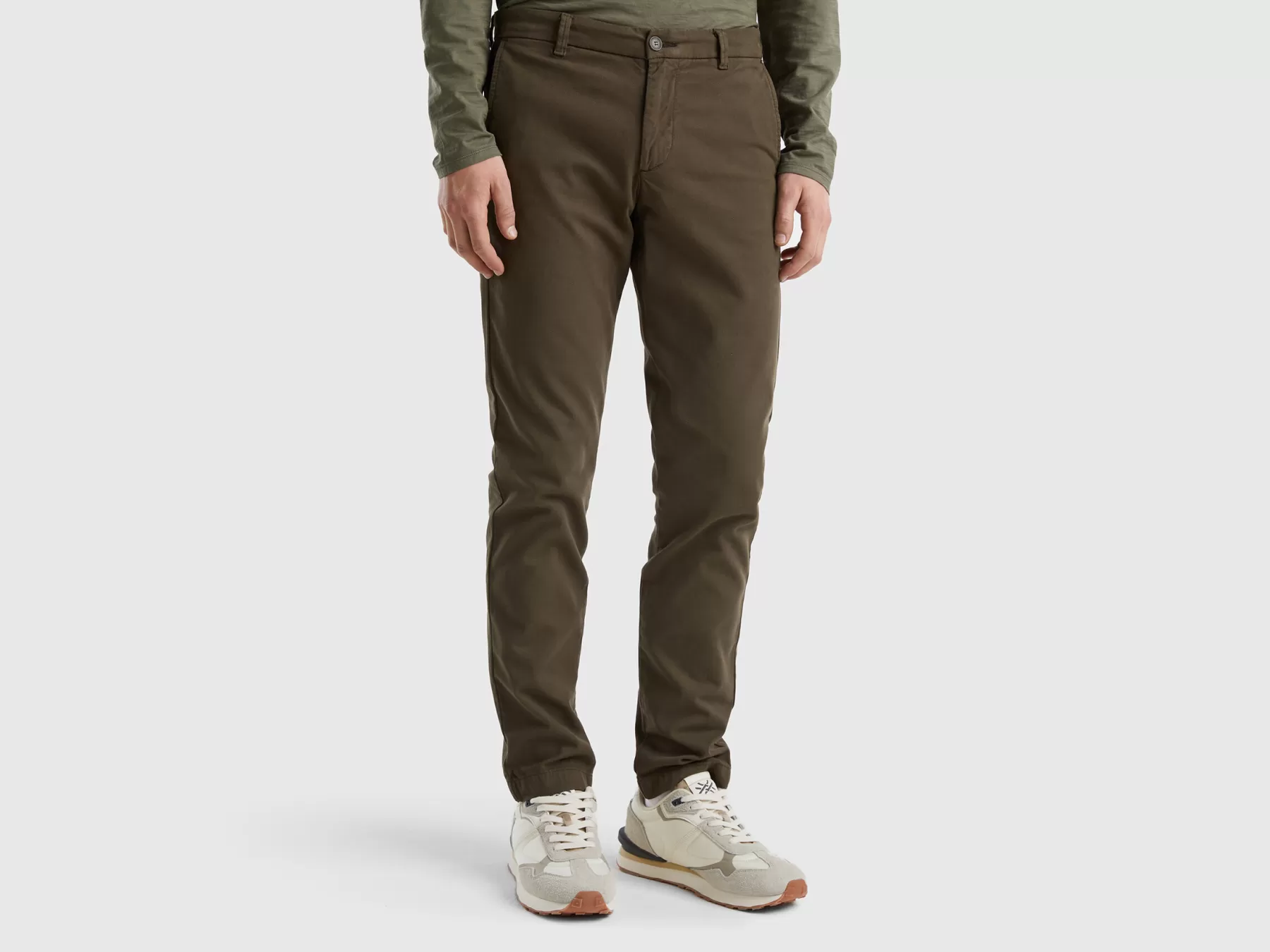 Benetton Chino Slim Fit In Cotone Stretch Verde Militare Hot