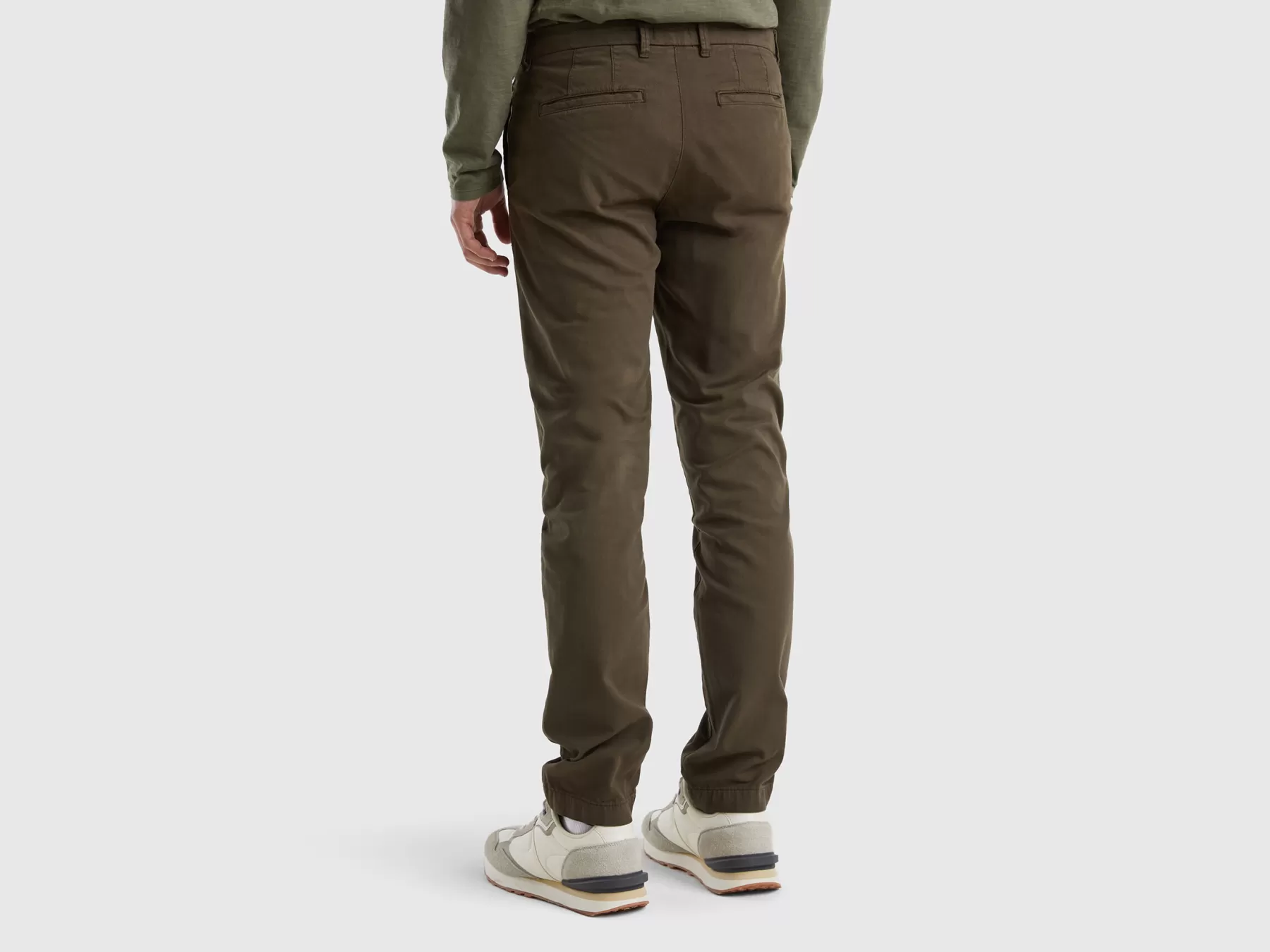 Benetton Chino Slim Fit In Cotone Stretch Verde Militare Hot