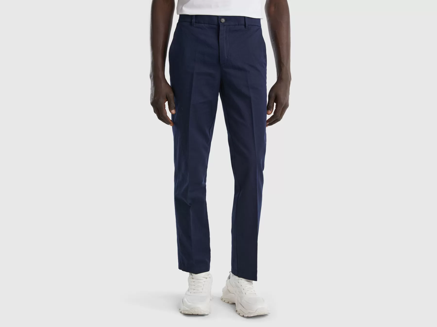 Benetton Chino Straight In Misto Lino Blu Scuro Best