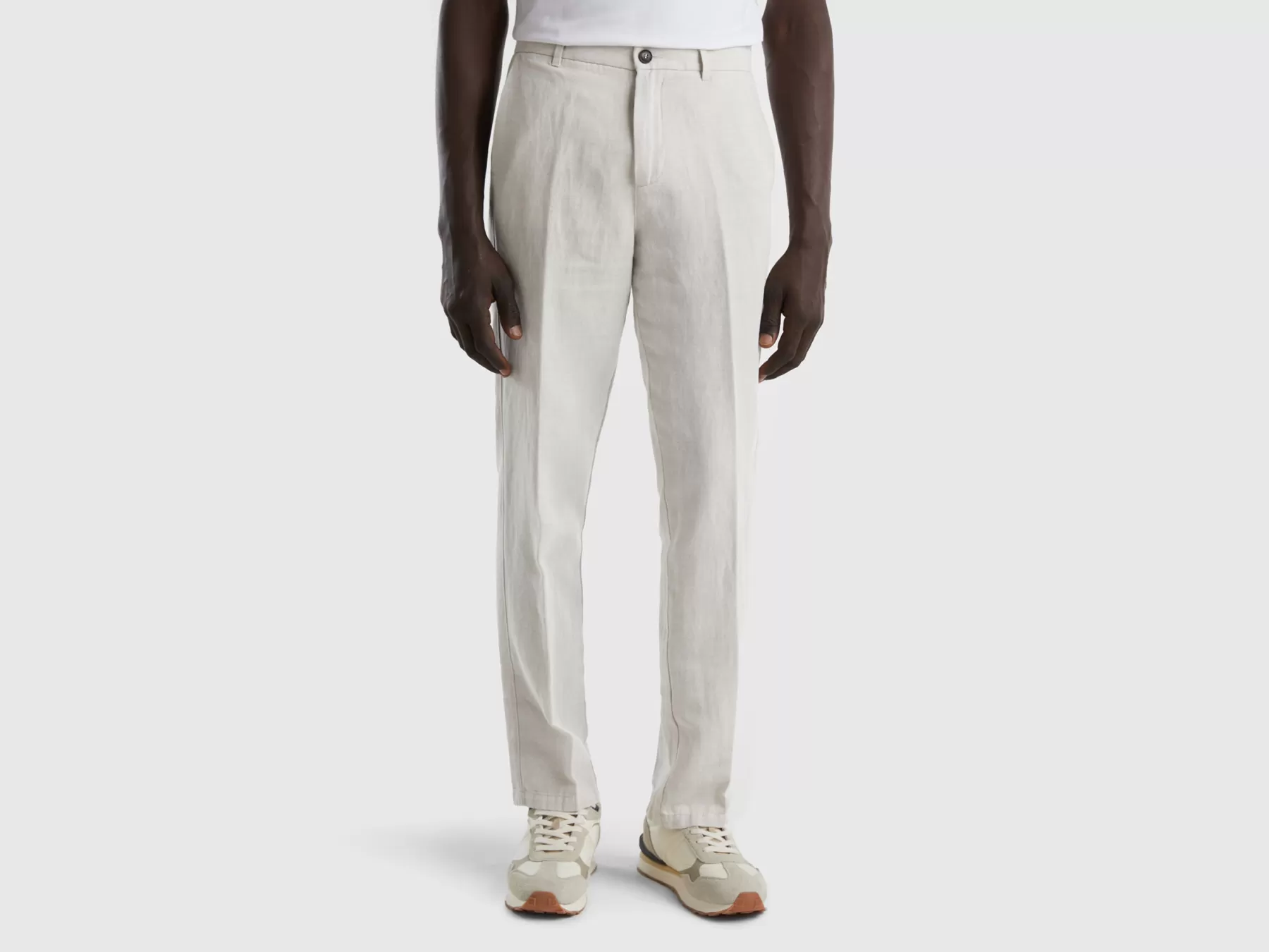 Benetton Chino Straight In Misto Lino Bianco Panna Online