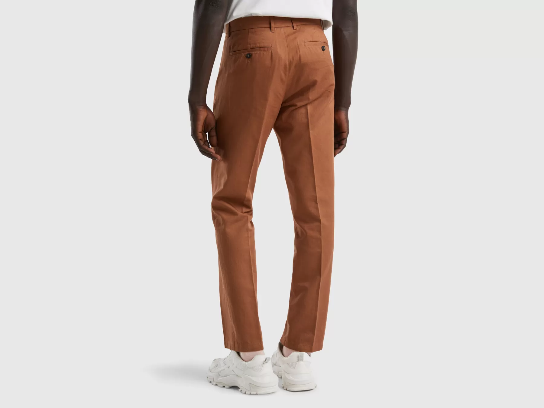 Benetton Chino Straight In Misto Lino Marrone Best Sale