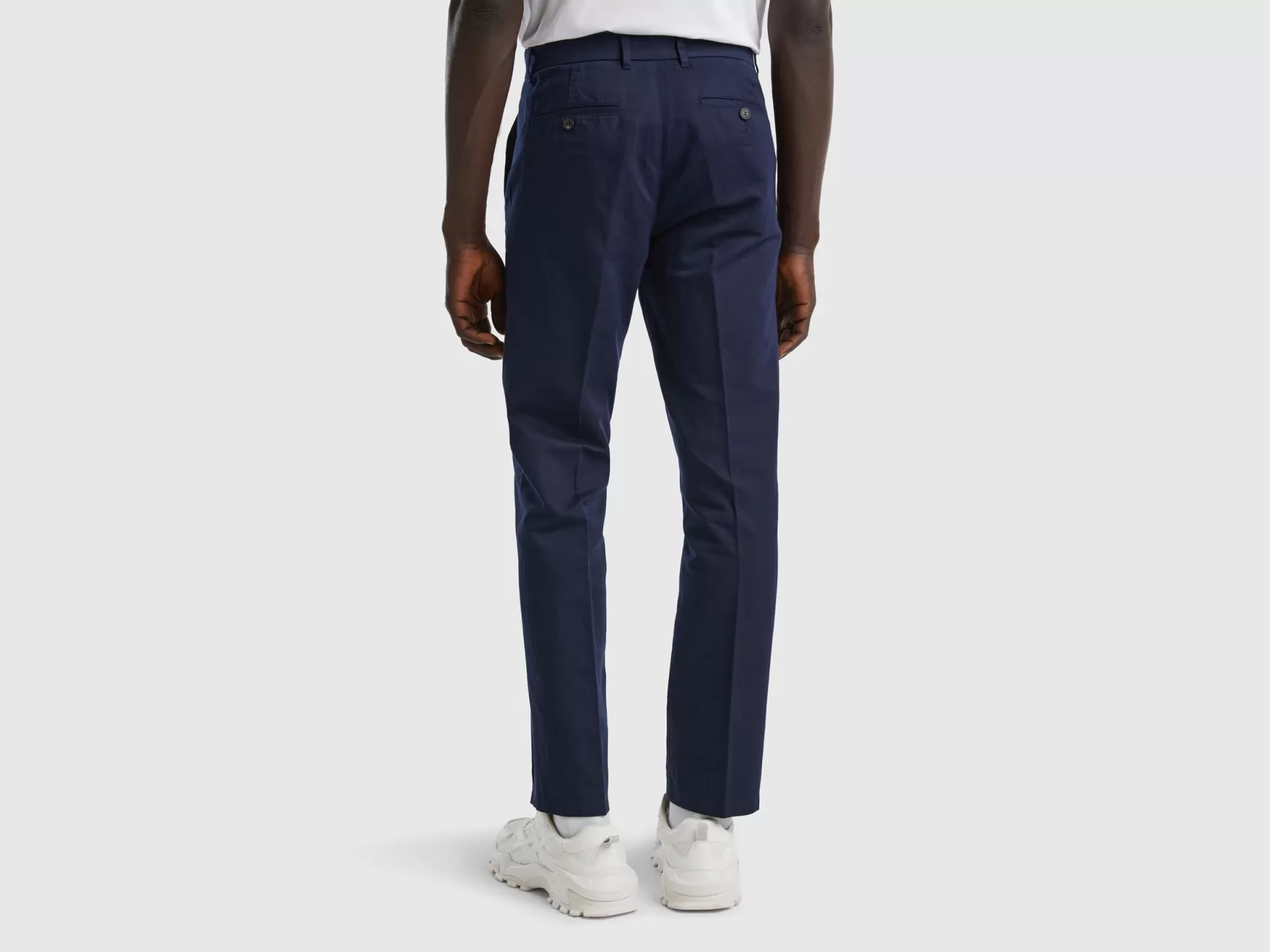 Benetton Chino Straight In Misto Lino Blu Scuro Best