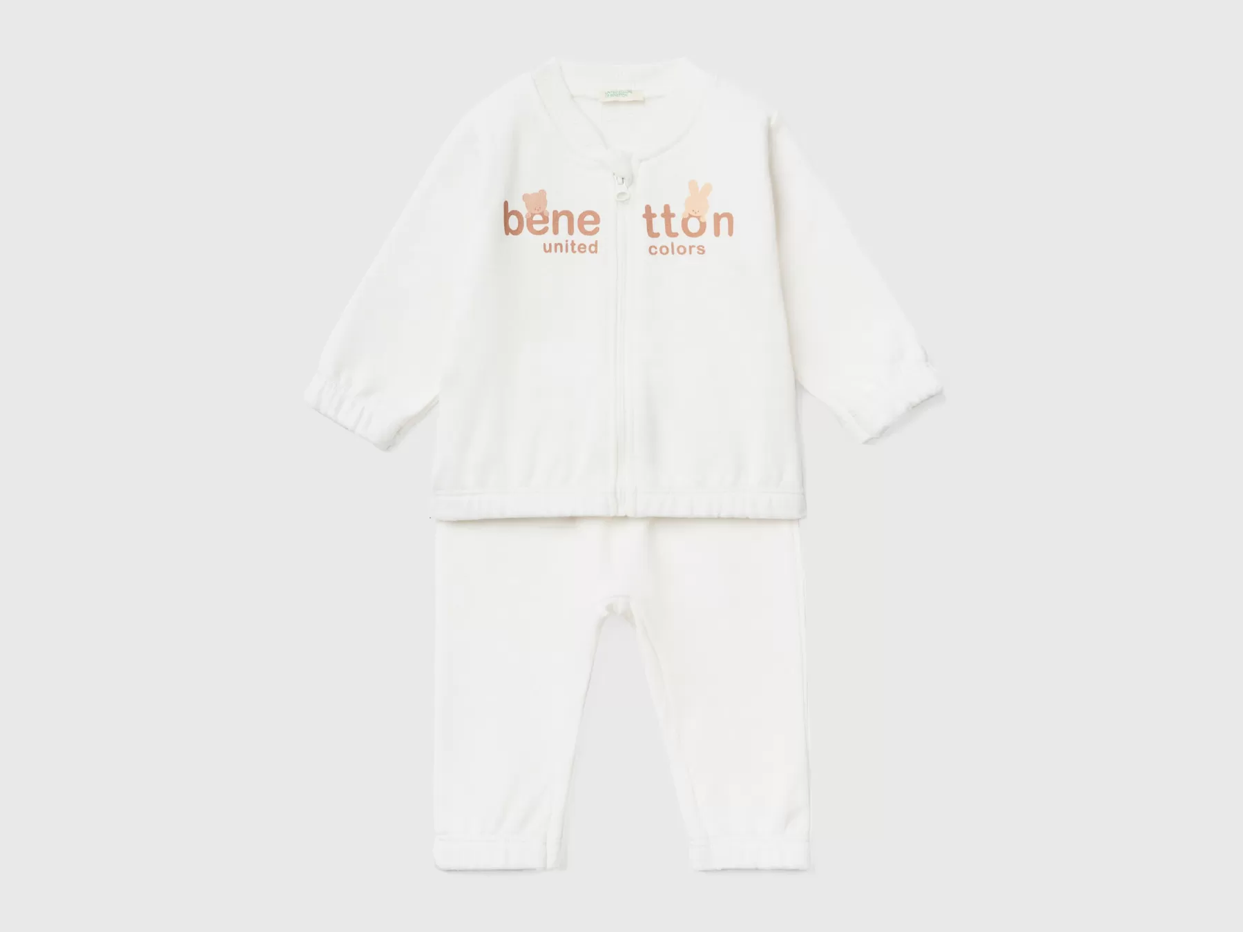 Benetton Completino Sportivo In Felpa Bianco Panna Hot