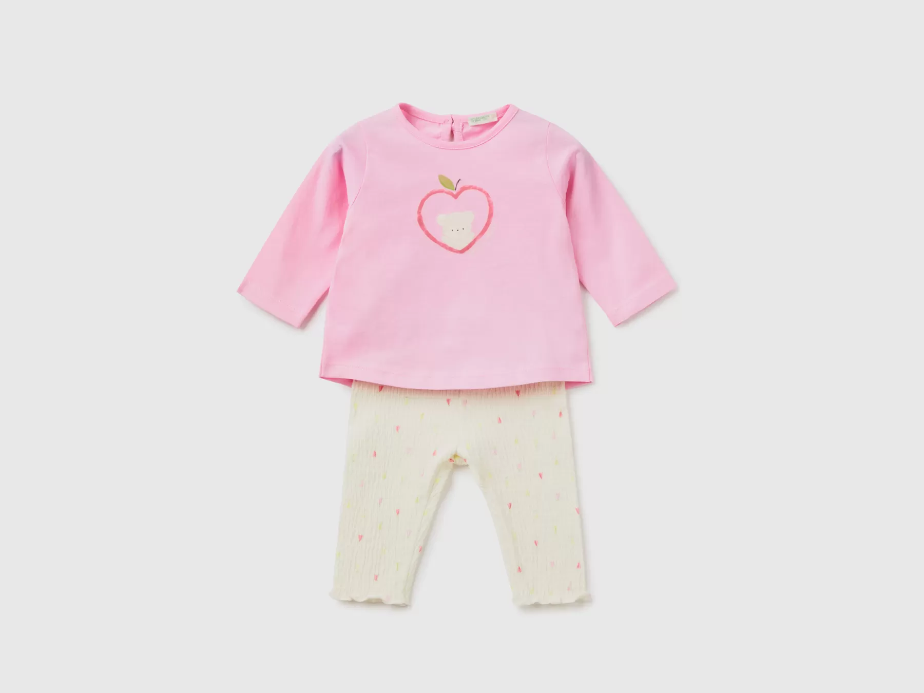 Benetton Completo In Cotone Con Stampe Rosa Hot