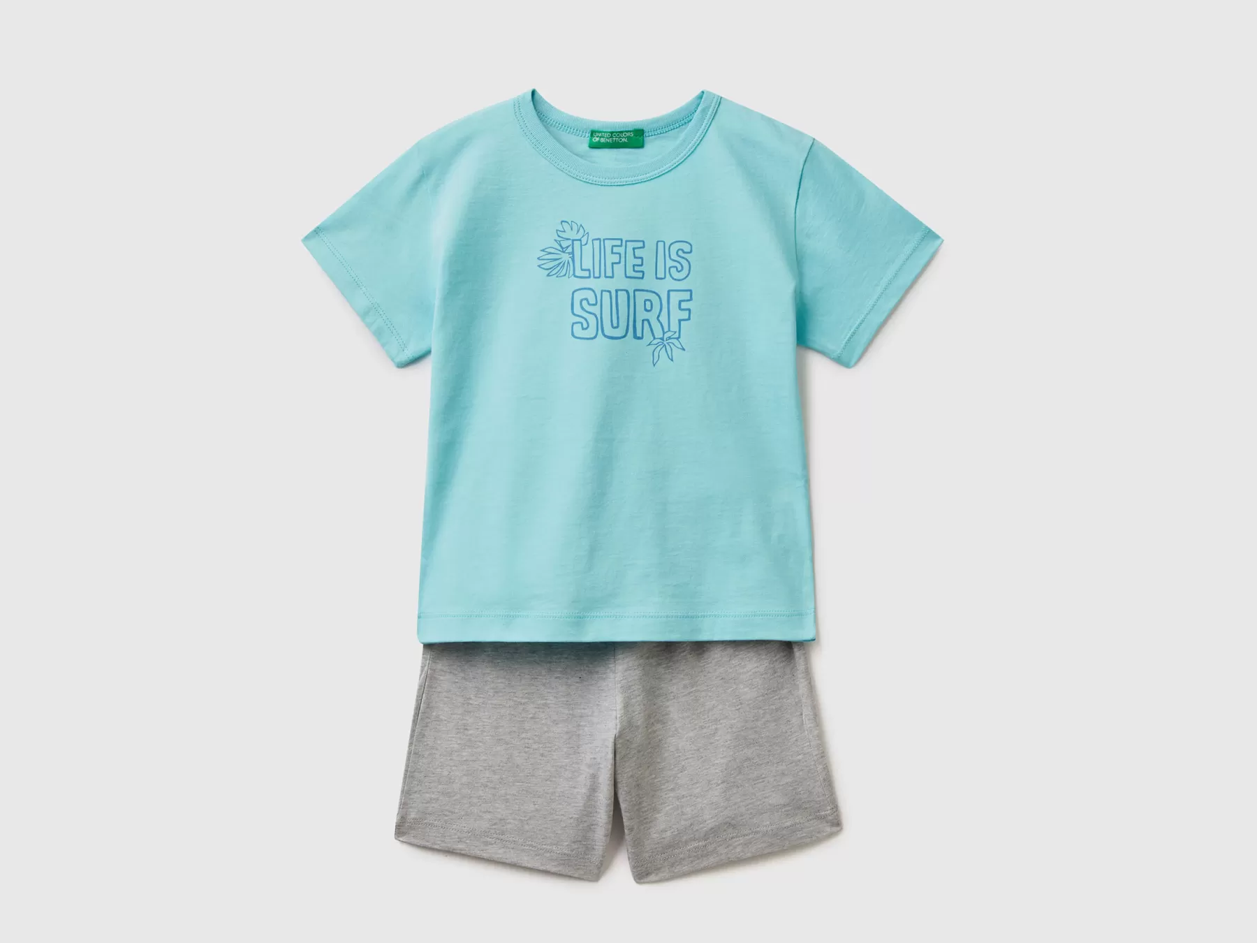 Benetton Completo Maglietta E Shorts Azzurro Cheap