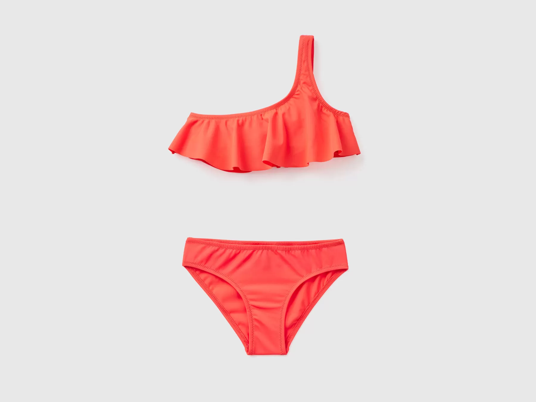 Benetton Costume Bikini Monospalla In Econyl® Rosso Corallo New