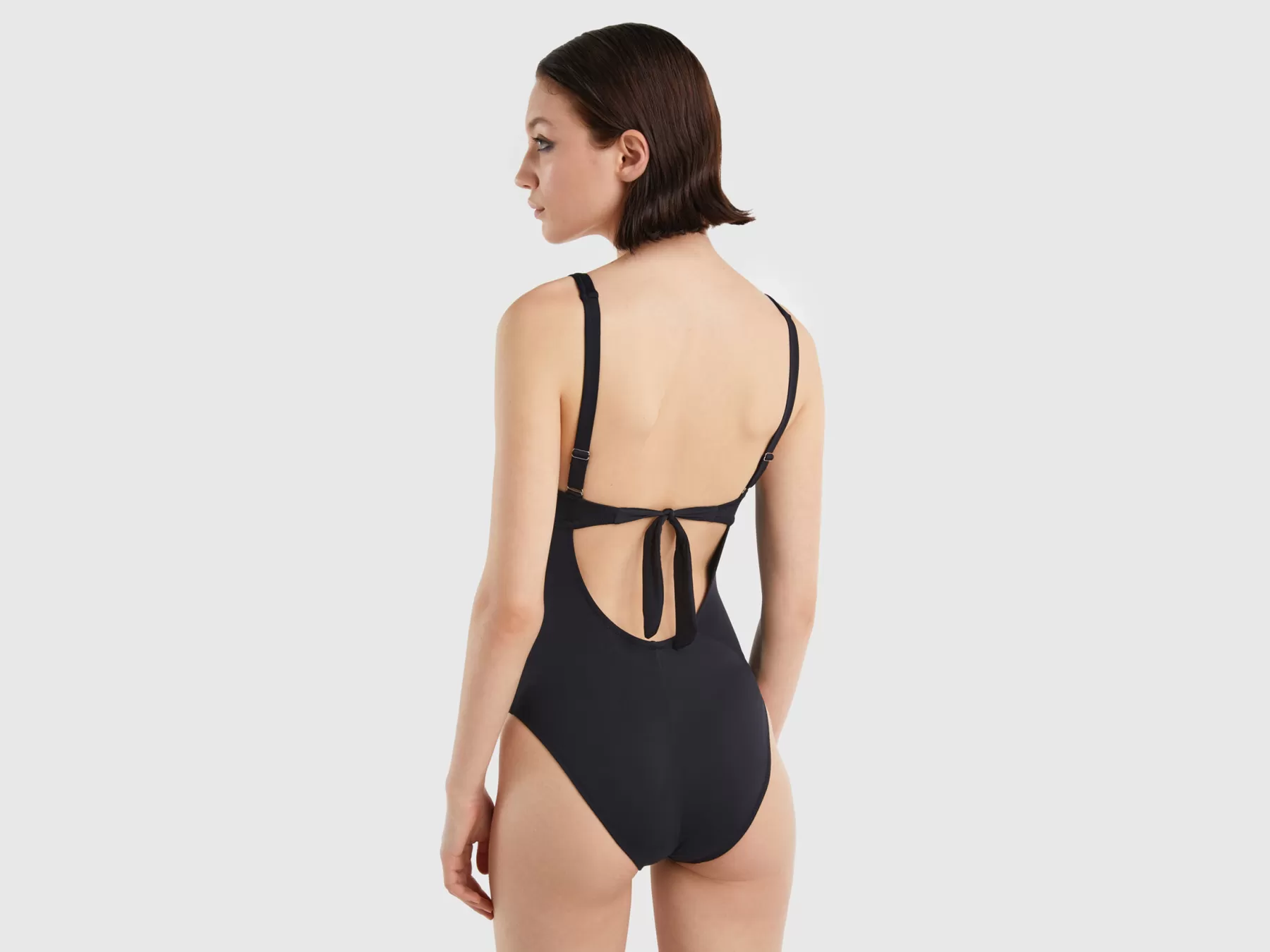 Benetton Costume In Econyl® Con Dettaglio A V Nero Shop