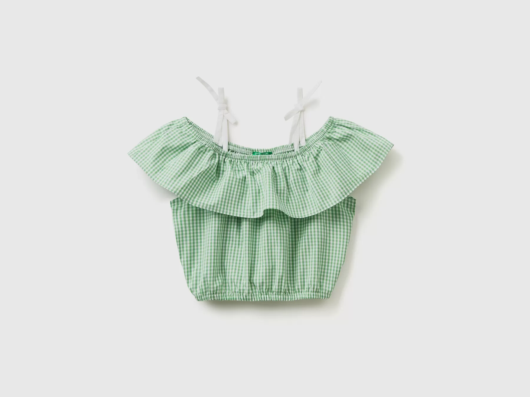 Benetton Crop Top Vichy Con Rouches Verde Chiaro New