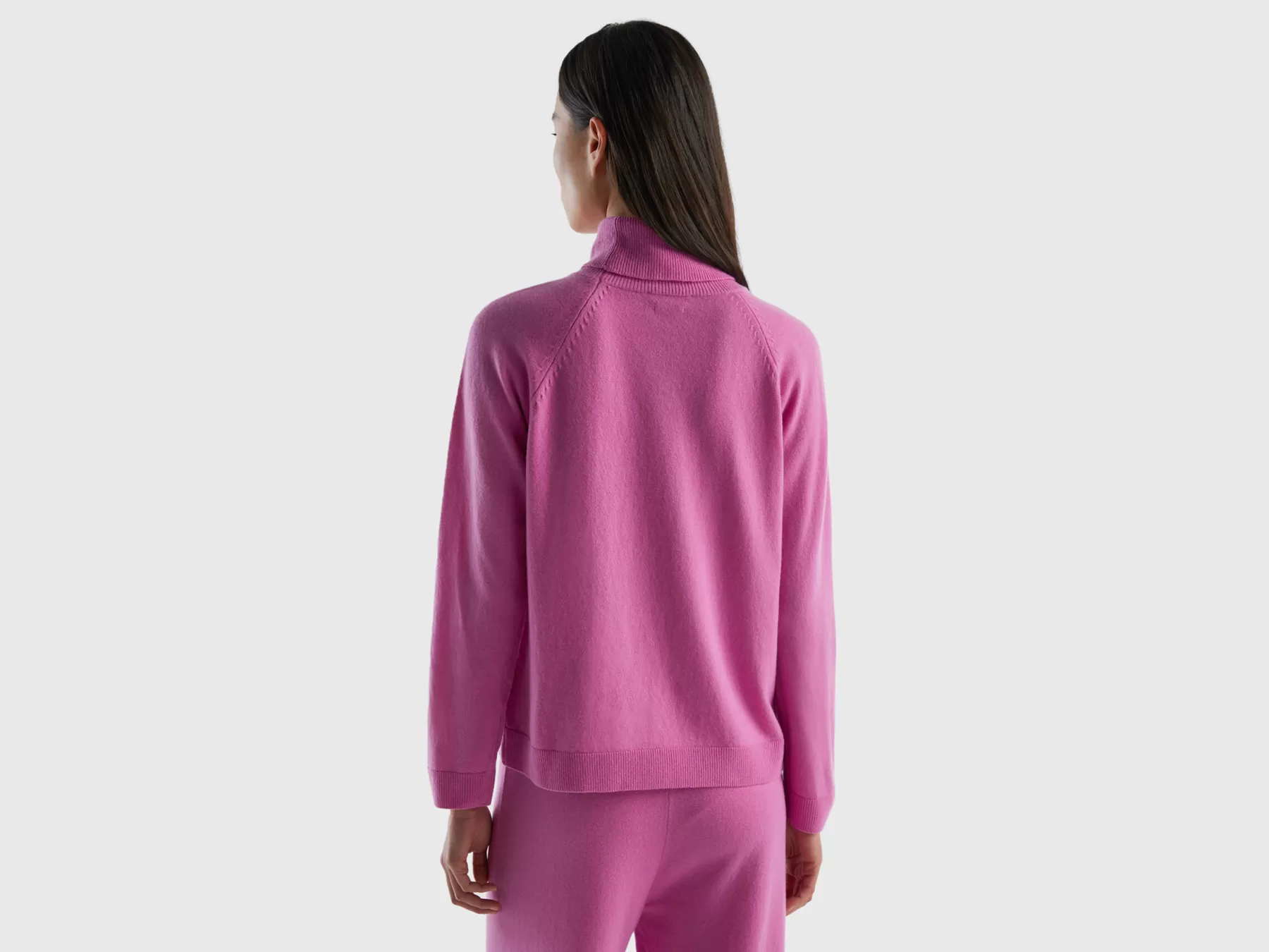 Benetton Dolcevitain Misto Lana E Cashmere Rosa Sale