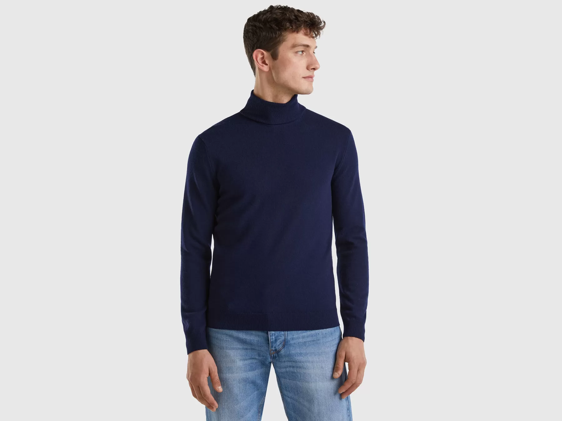 Benetton Dolcevitain Pura Lana Merino Blu Scuro Best