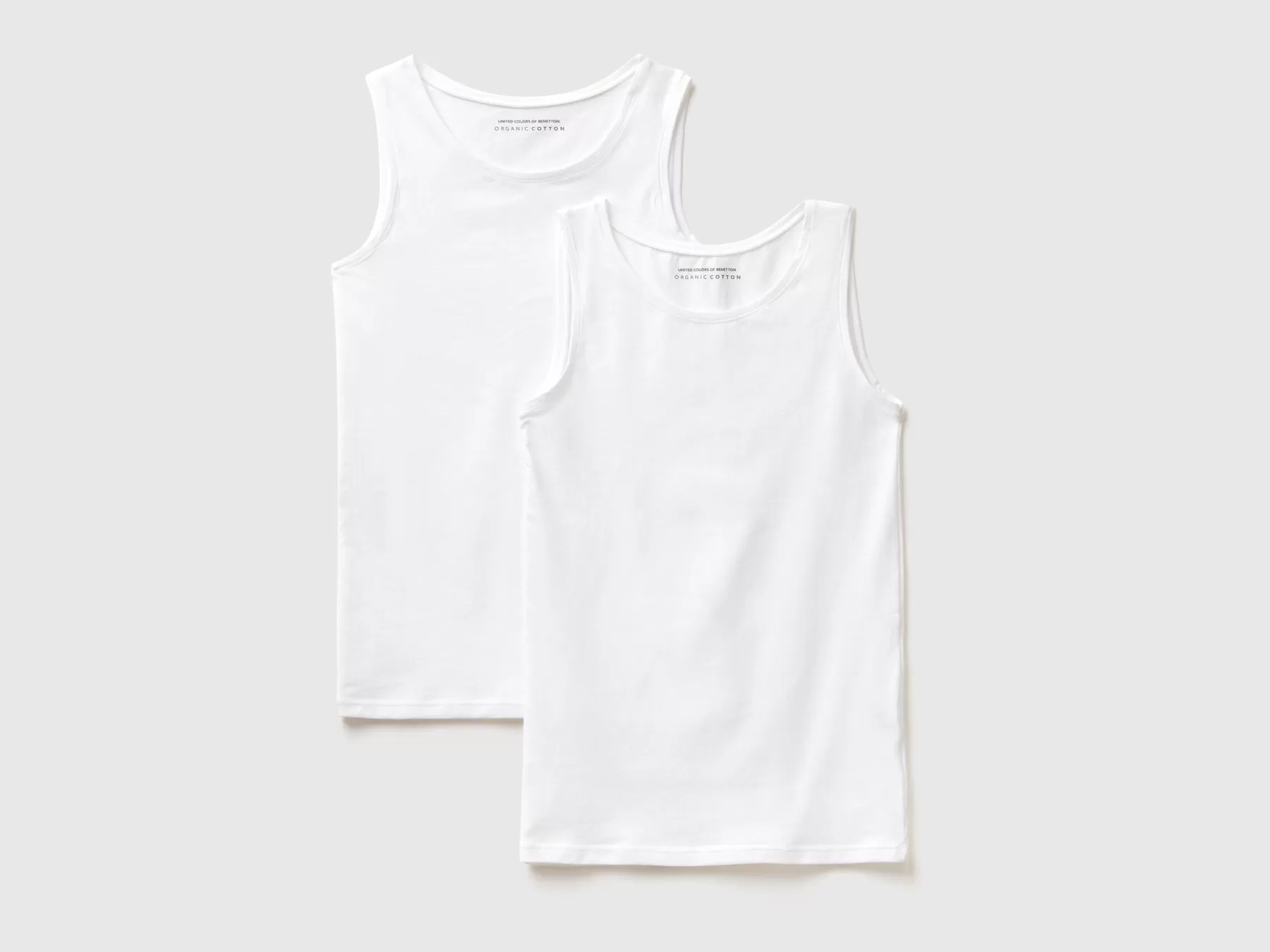 Benetton Due Canotte In Cotone Bio Super Stretch Bianco Hot