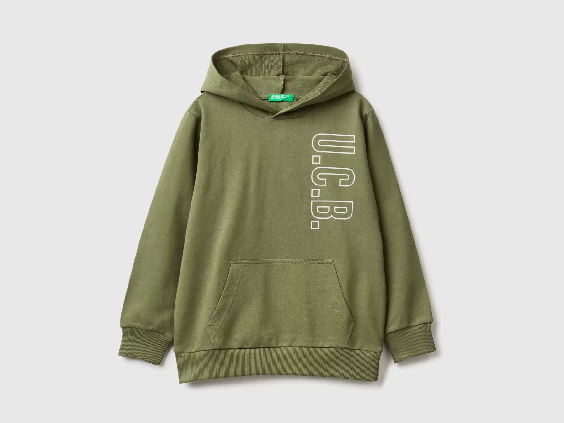 Benetton Felpa 100% Cotone Con Cappuccio Verde Militare Cheap