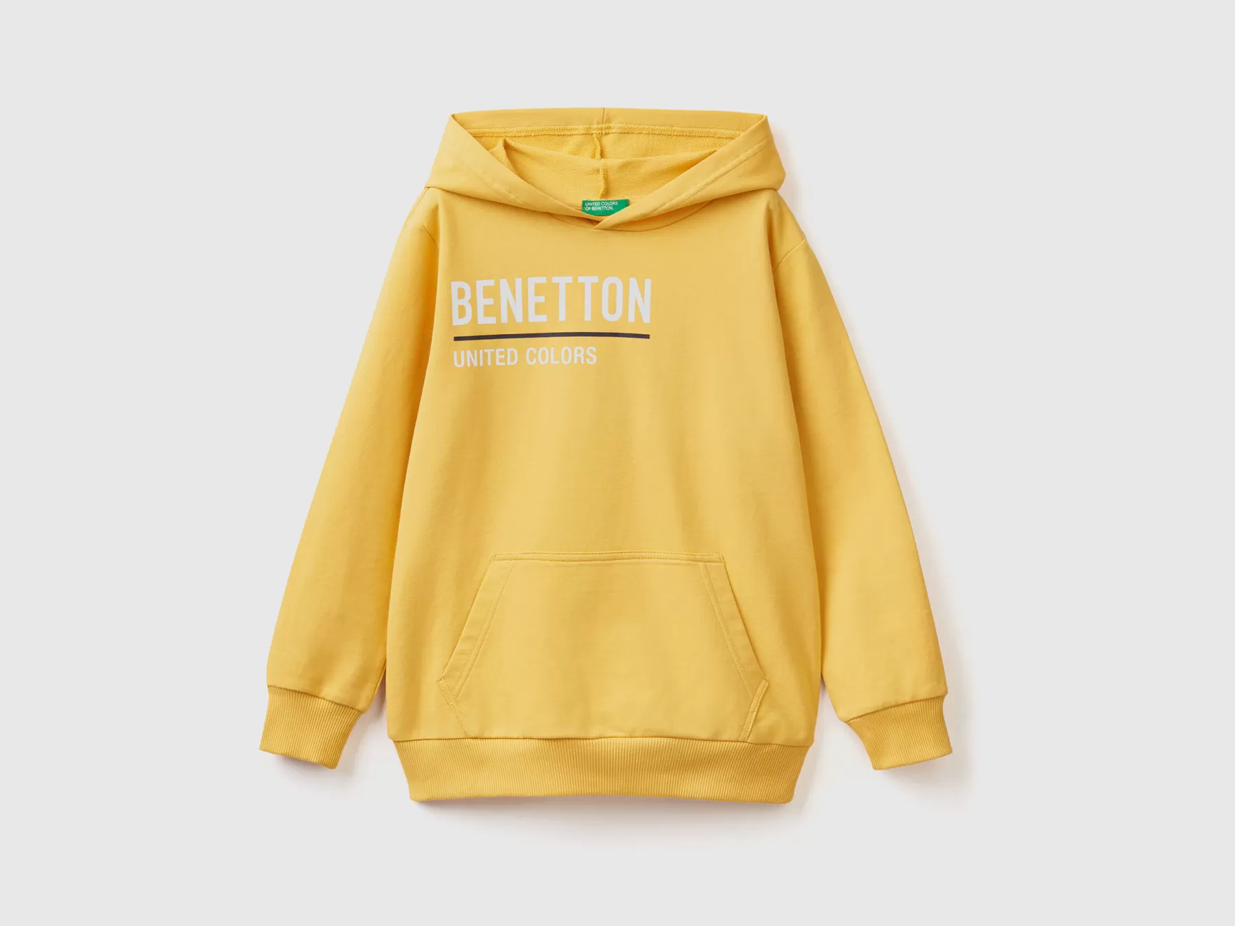 Benetton Felpa 100% Cotone Con Cappuccio Giallo Cheap