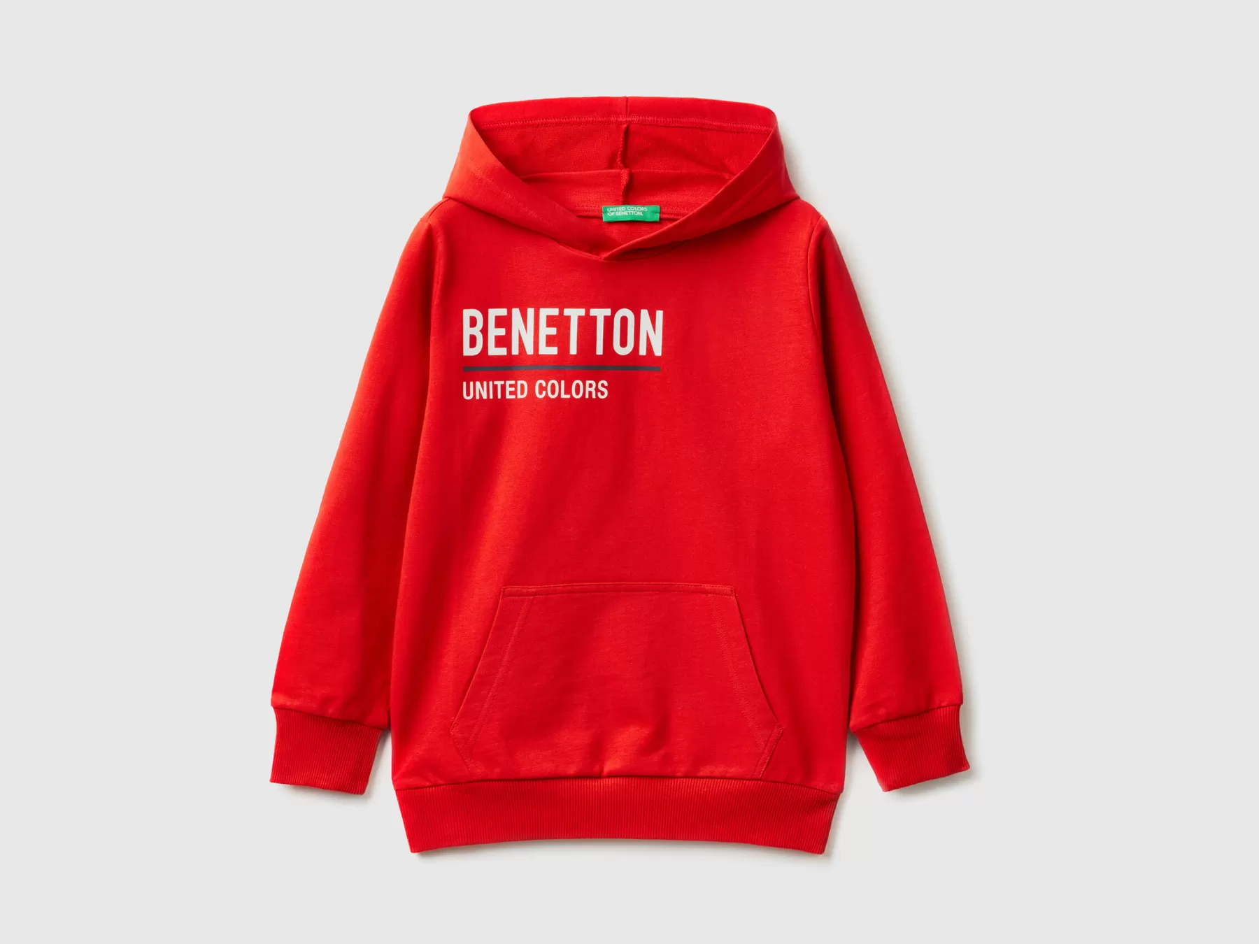 Benetton Felpa 100% Cotone Con Cappuccio Rosso New