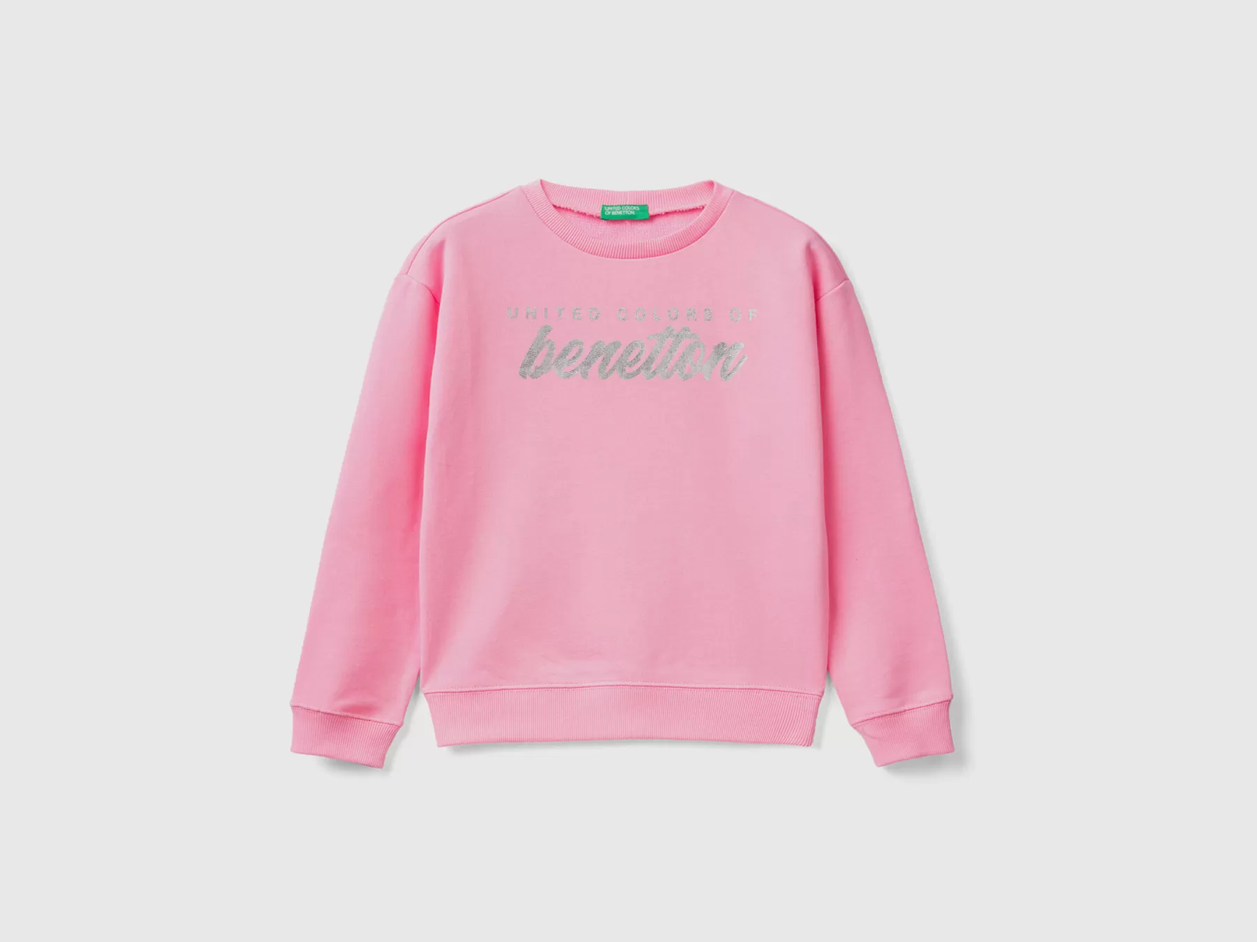 Benetton Felpa 100% Cotone Con Logo Rosa Cheap