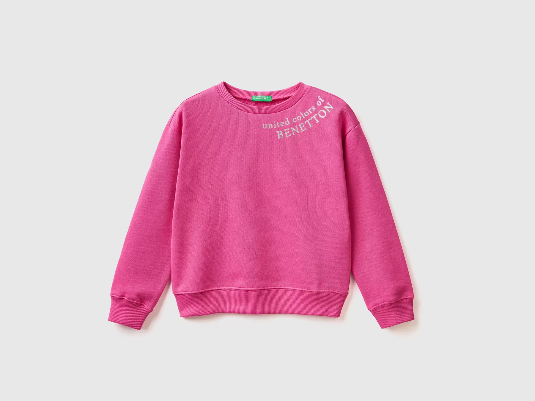 Benetton Felpa 100% Cotone Con Logo Fucsia Outlet