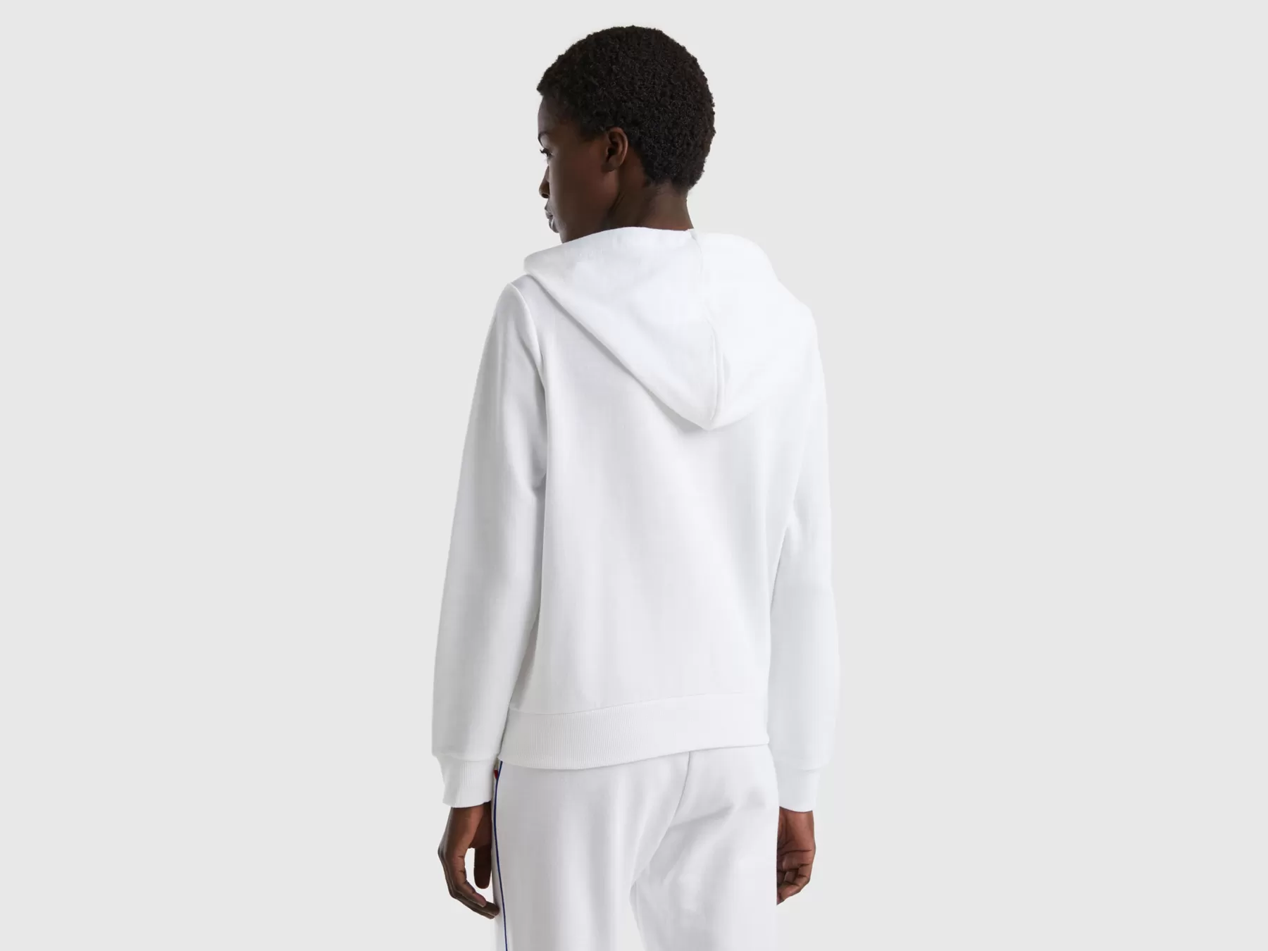 Benetton Felpa 100% Cotone Con Zip E Cappuccio Bianco Clearance