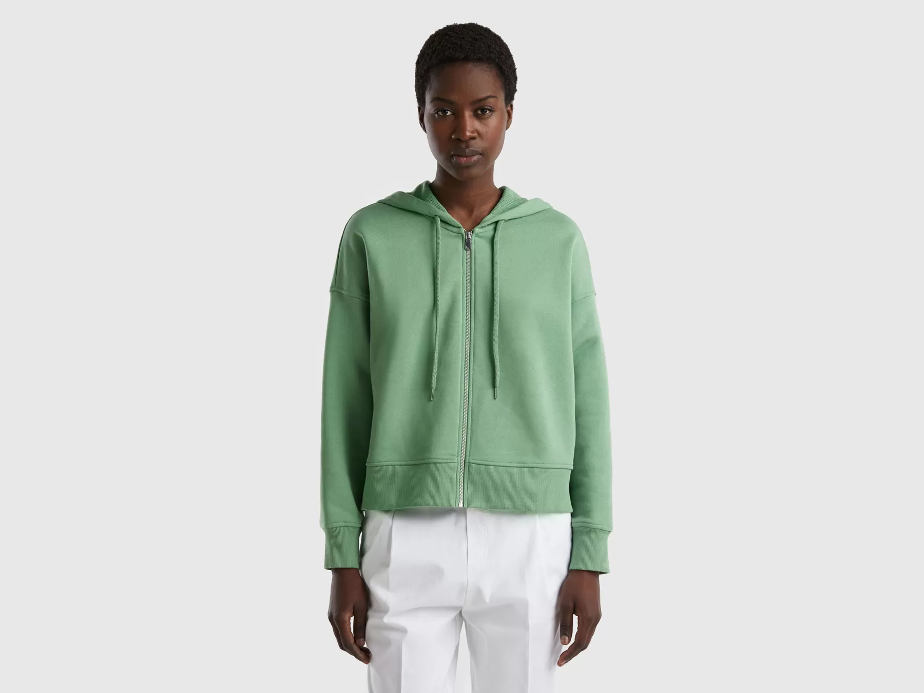 Benetton Felpa Boxy Fit Con Cappuccio Verde Best Sale