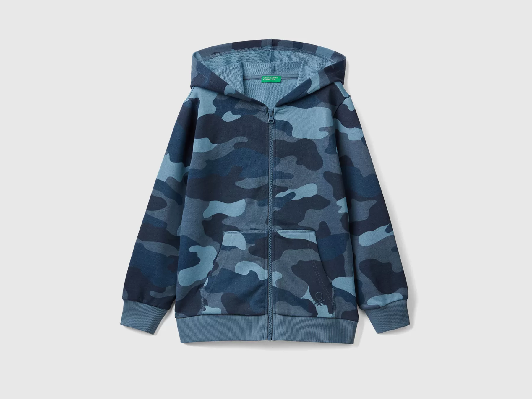 Benetton Felpa Camouflage 100% Cotone Azzurro Flash Sale