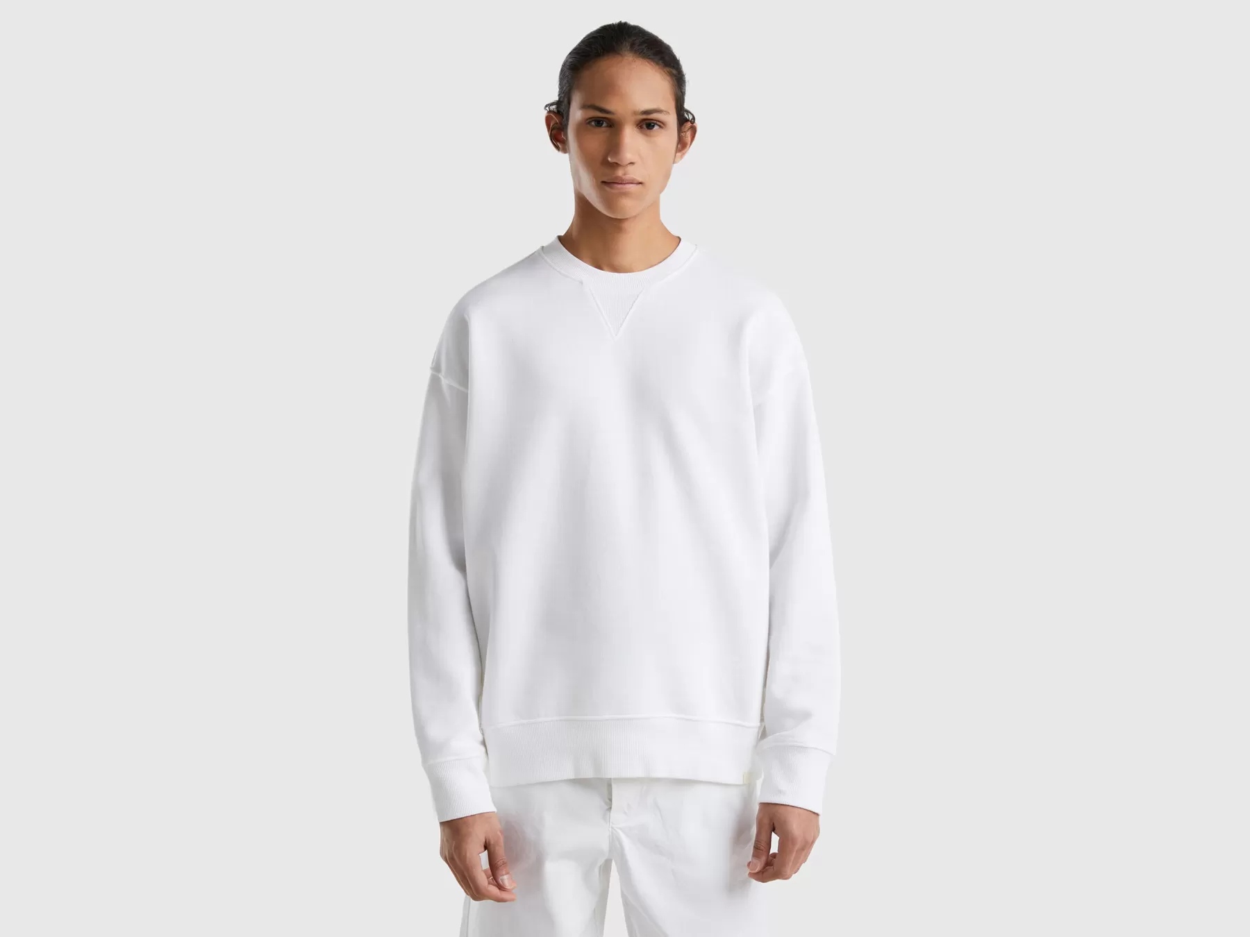 Benetton Felpa Chiusa 100% Cotone Bianco Flash Sale