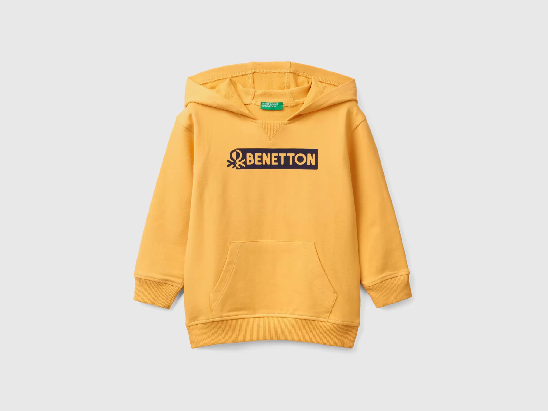 Benetton Felpa Con Cappuccio In Cotone Bio Stretch Giallo Best